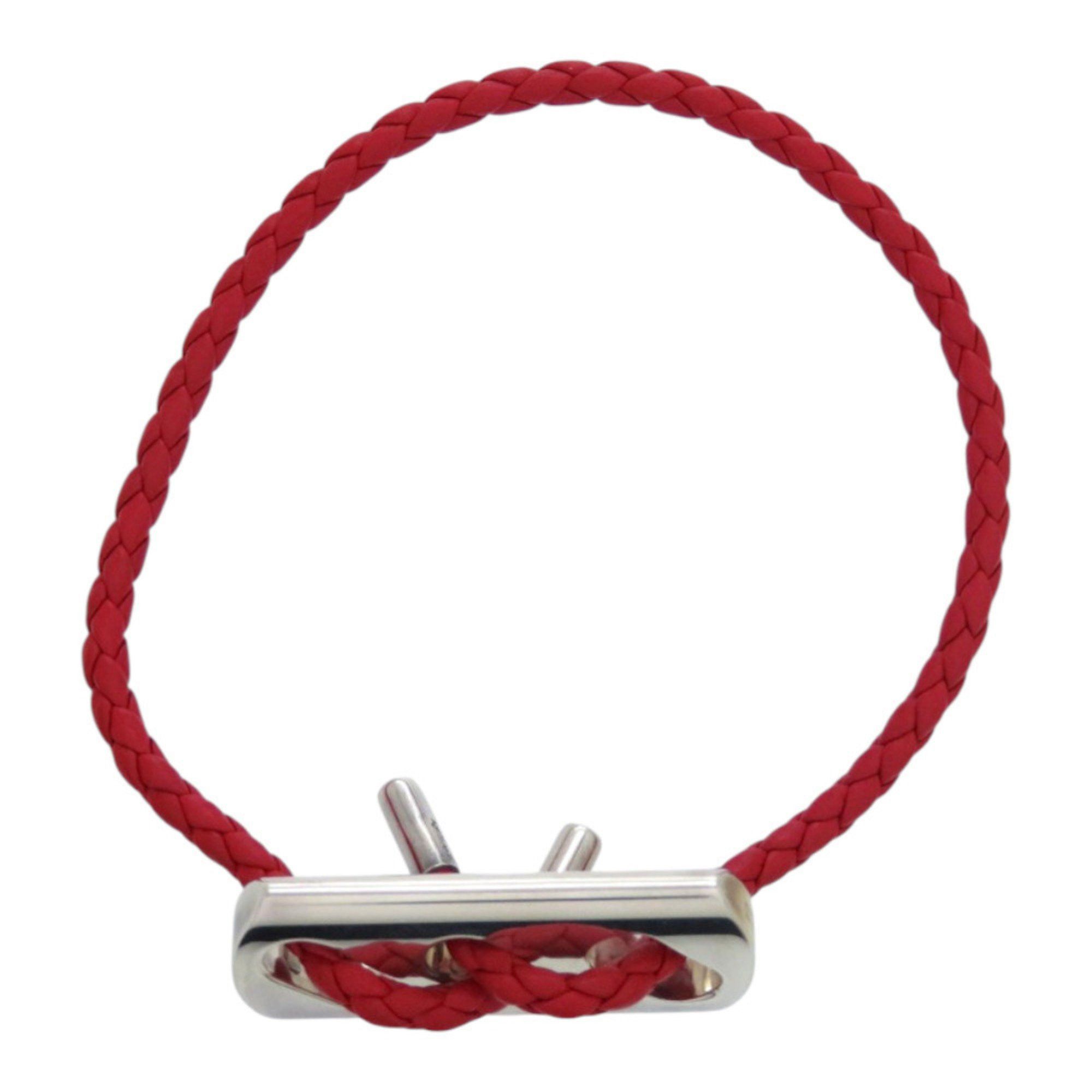 Hermes Hermes Leather Silver 925 Red Bracelet 0093 HERMES Size ONE SIZE - 4 Thumbnail