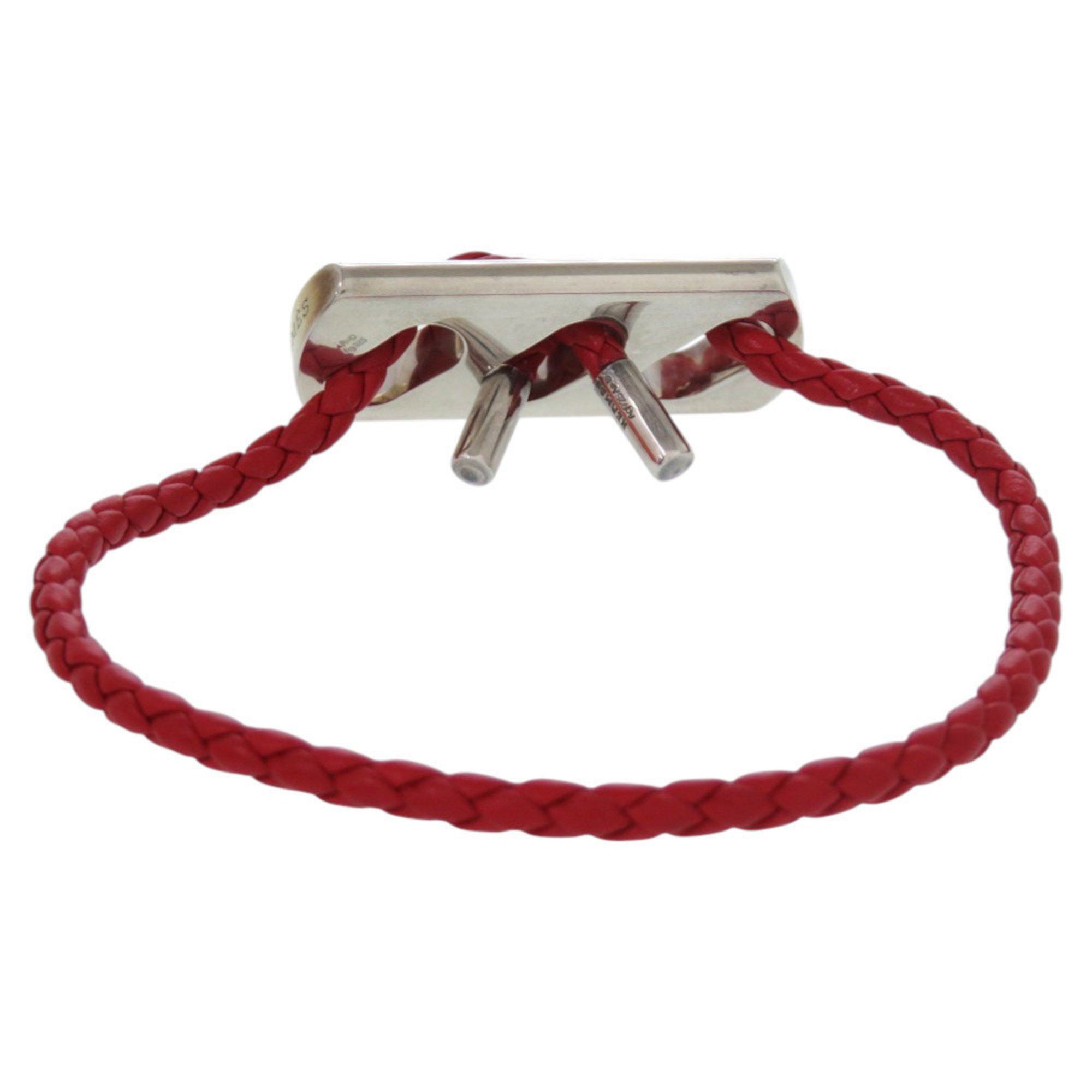 Hermes Hermes Leather Silver 925 Red Bracelet 0093 HERMES Size ONE SIZE - 3 Thumbnail