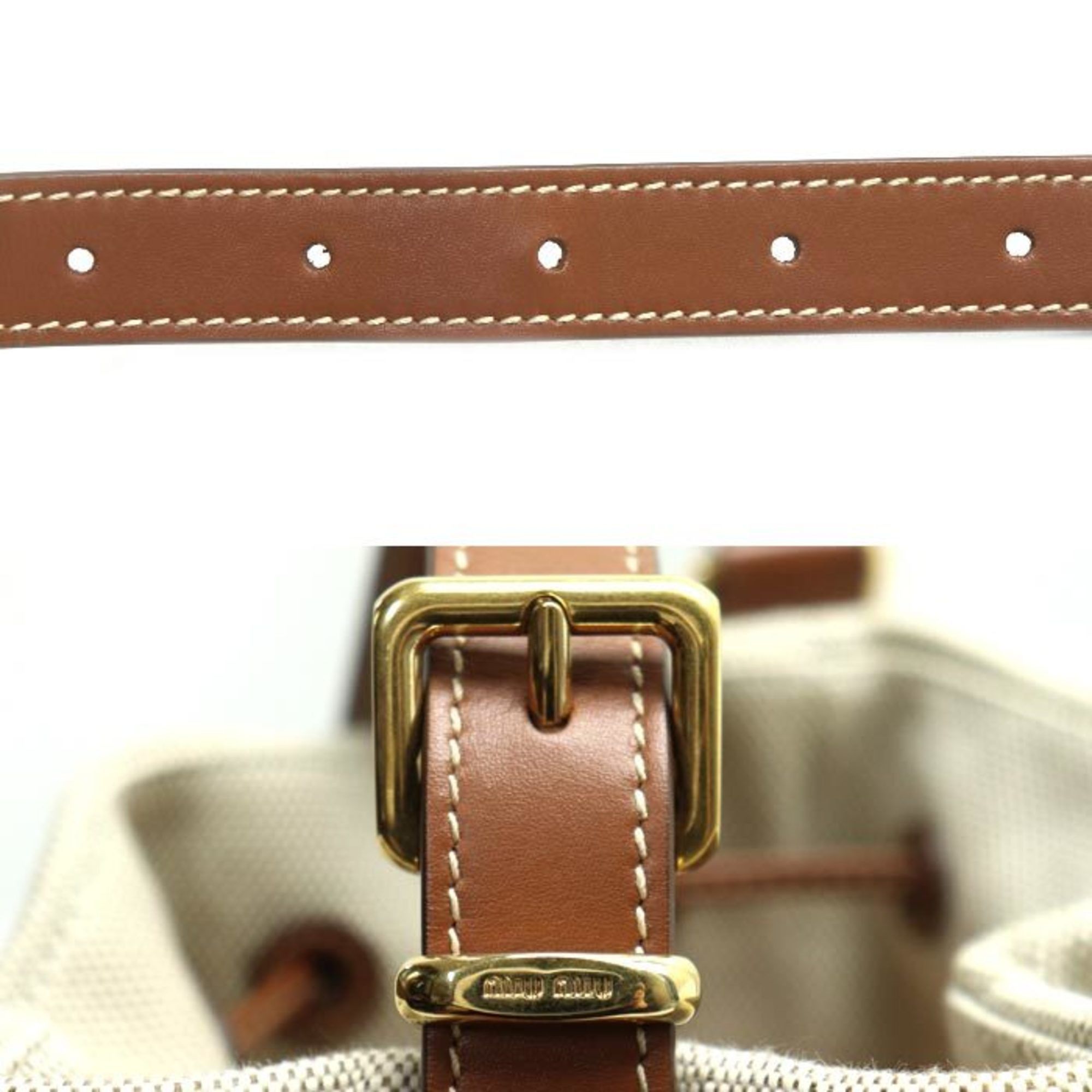 Miu Miu MIUMIU Miu Bucket Bag Shoulder Beige/Brown 5BE090 Women's Size ONE SIZE - 5 Thumbnail