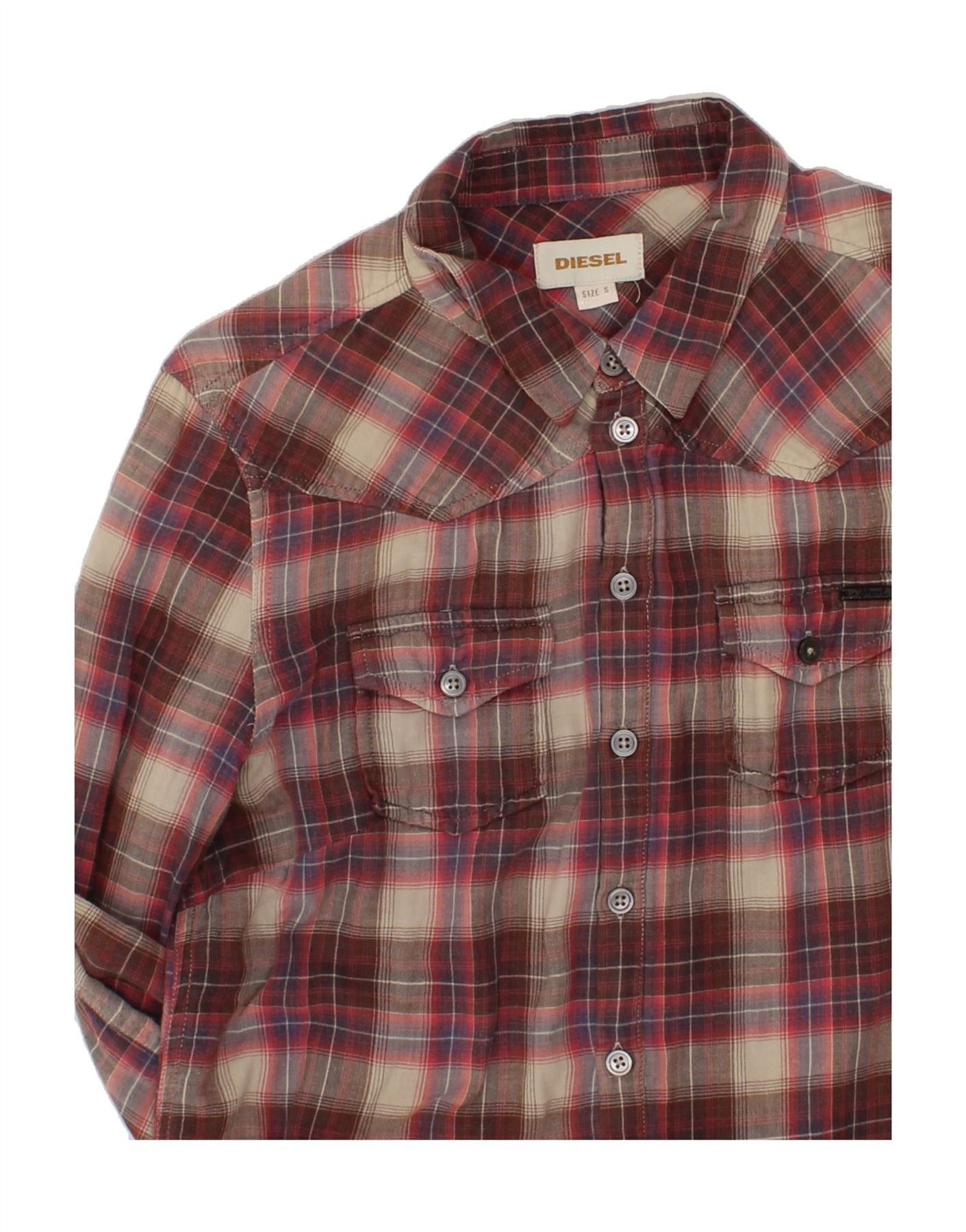 Diesel Boys Shirt 14-15 Years Small Maroon Check Size L / US 10 / IT 46 - 3 Thumbnail