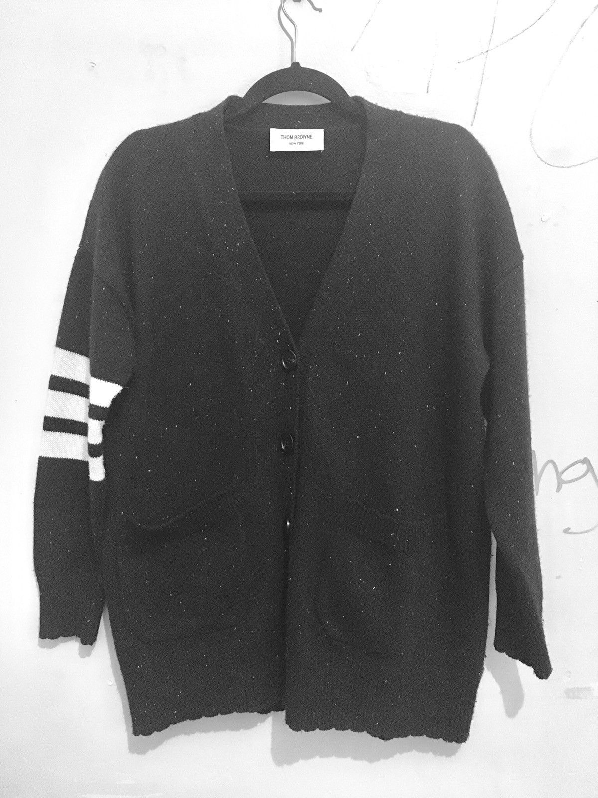 Thom Browne Pre 2008 3 Stripe Black Speckled Wool Cardigan Size US L / EU 52-54 / 3 - 1 Thumbnail