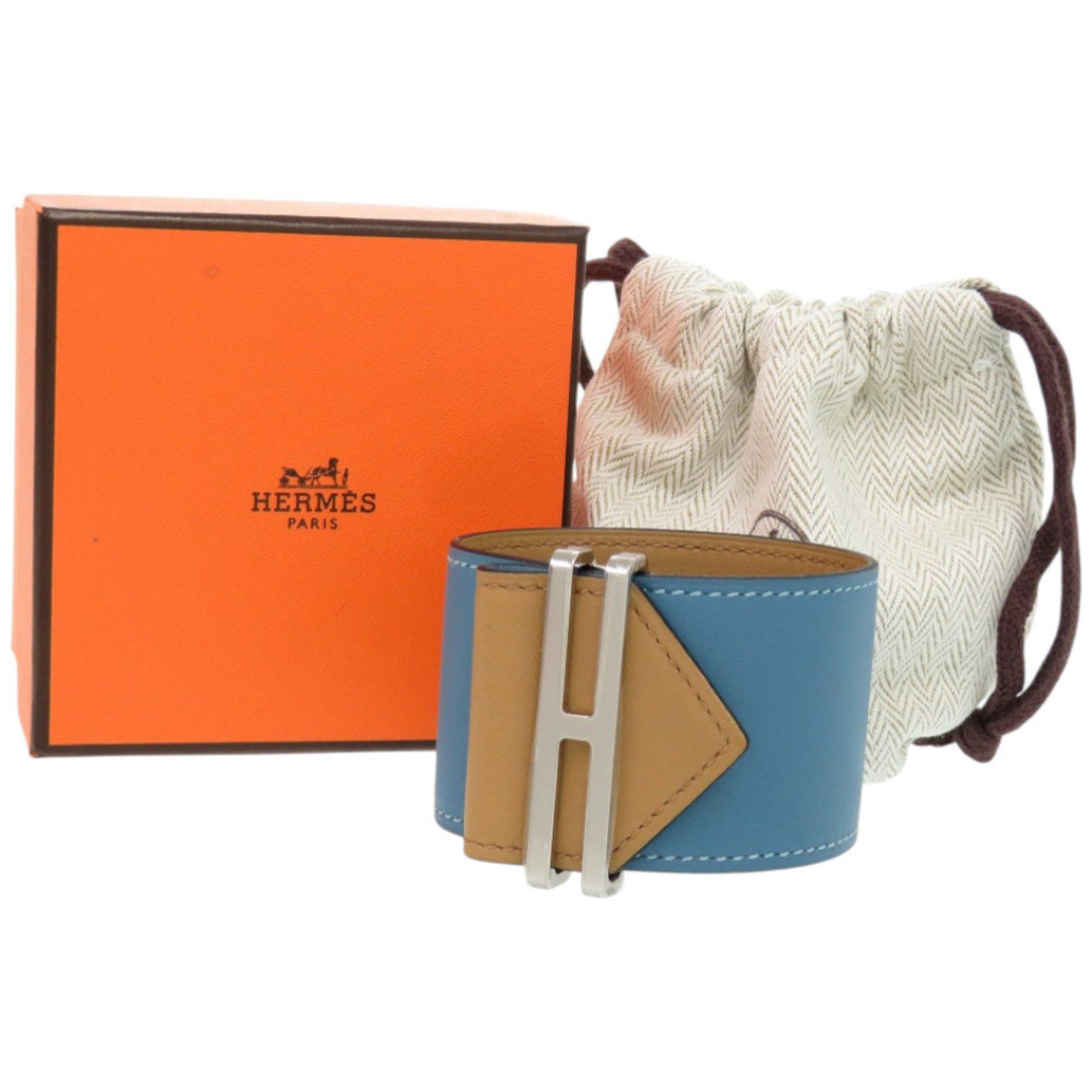 Hermes Hermes Hermès Elan Swift Leather Bleu Jean Bangle in Blue with B Stamp 0100 Size ONE SIZE - 2 Thumbnail