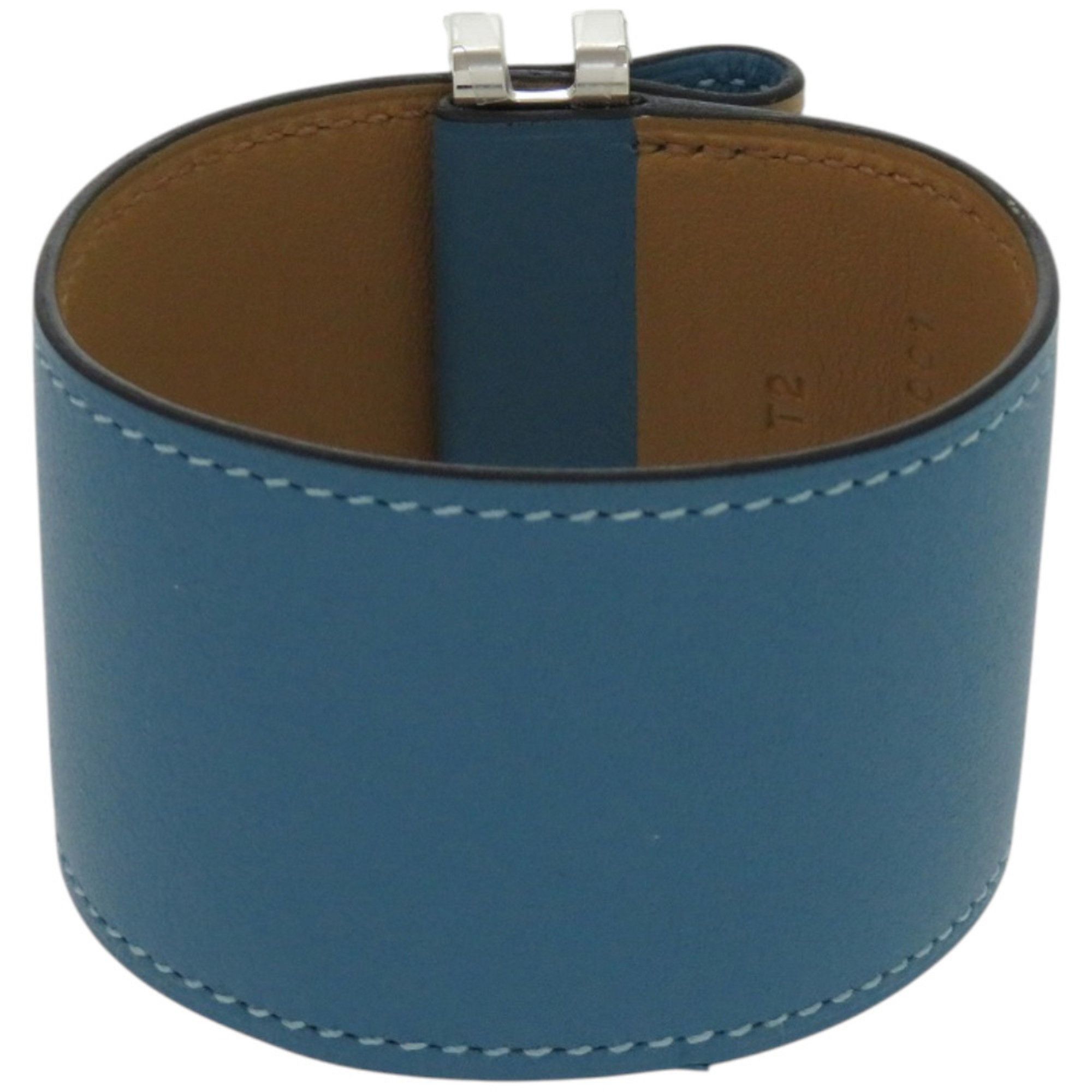 Hermes Hermes Hermès Elan Swift Leather Bleu Jean Bangle in Blue with B Stamp 0100 Size ONE SIZE - 3 Thumbnail