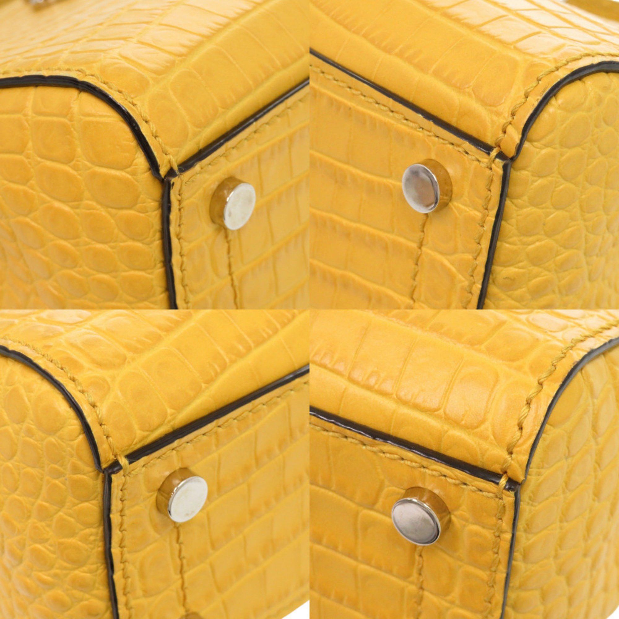 Jimmy Choo Jimmy Choo 2-Way Varenne Crocodile-Embossed Patent Leather Yellow Handbag 0542 JIMMY CHOO Size ONE SIZE - 4 Thumbnail