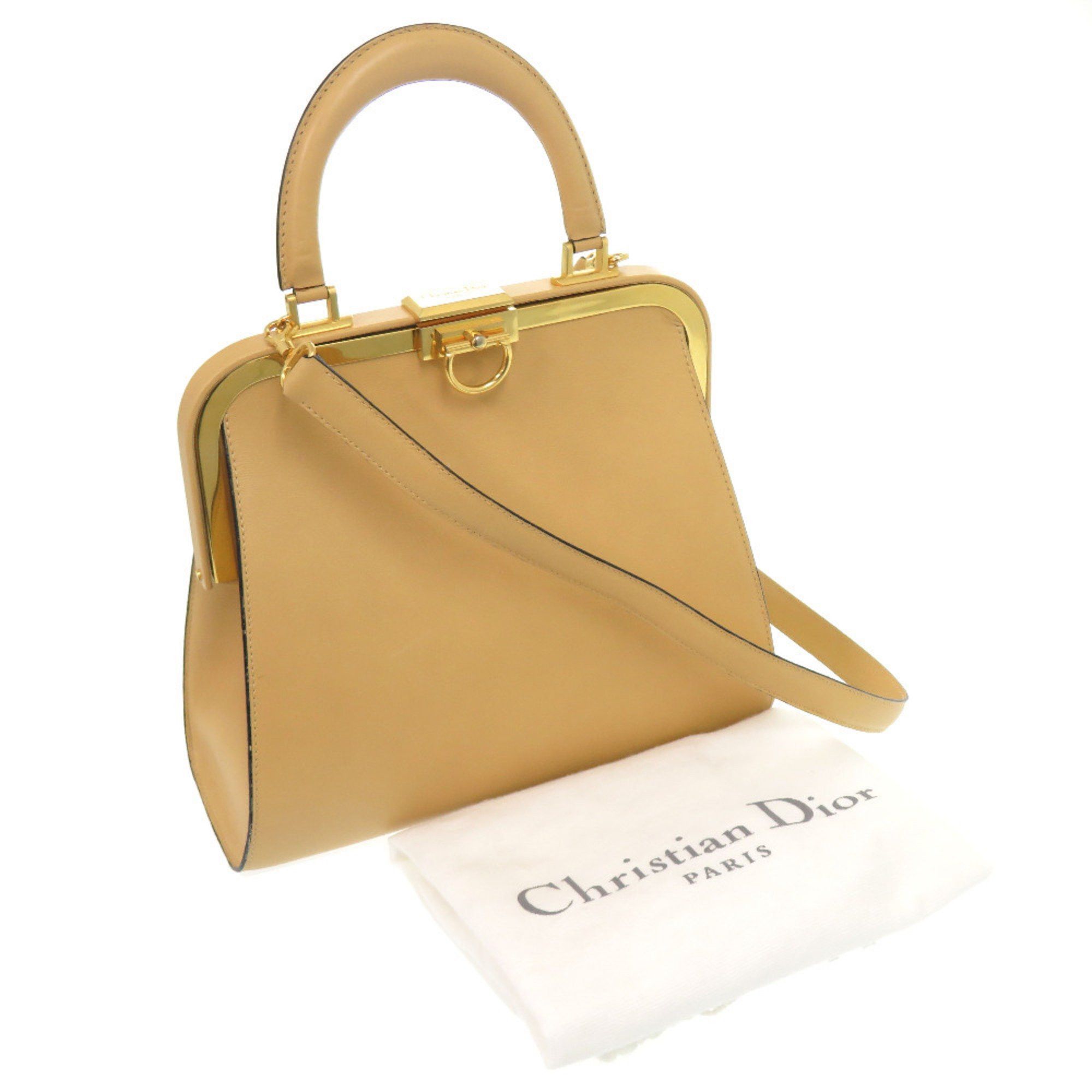 Dior Christian Dior Vintage Leather Beige Shoulder Bag with Gold Hardware and Clasp Closure, 0697 Size ONE SIZE - 2 Thumbnail