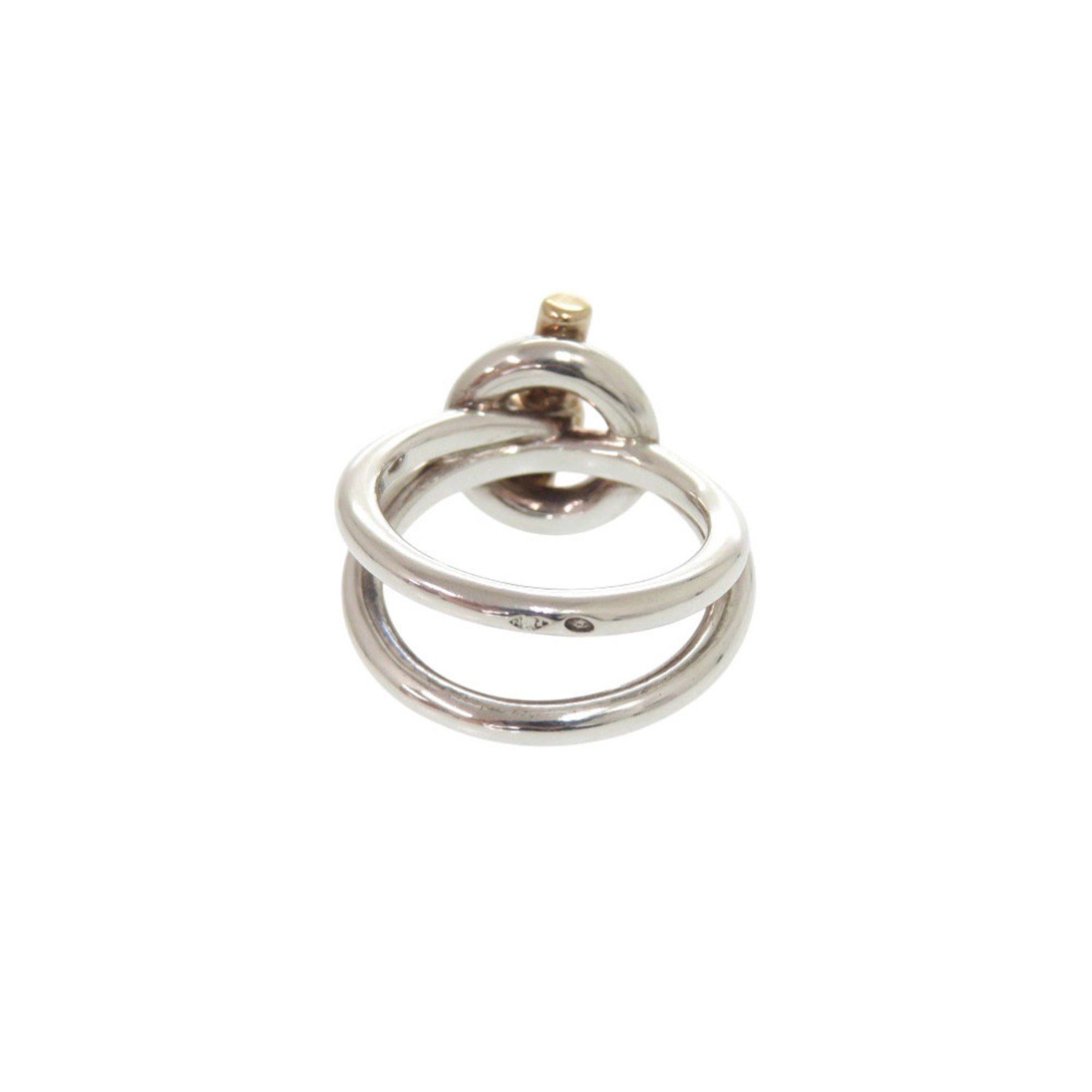 Hermes Hermès Croisette Ring, Echepe, Double-Row, Size 48 (Approx. 8), Silver 925 and 18K Gold 750, 0836, HERMES Size ONE SIZE - 3 Thumbnail