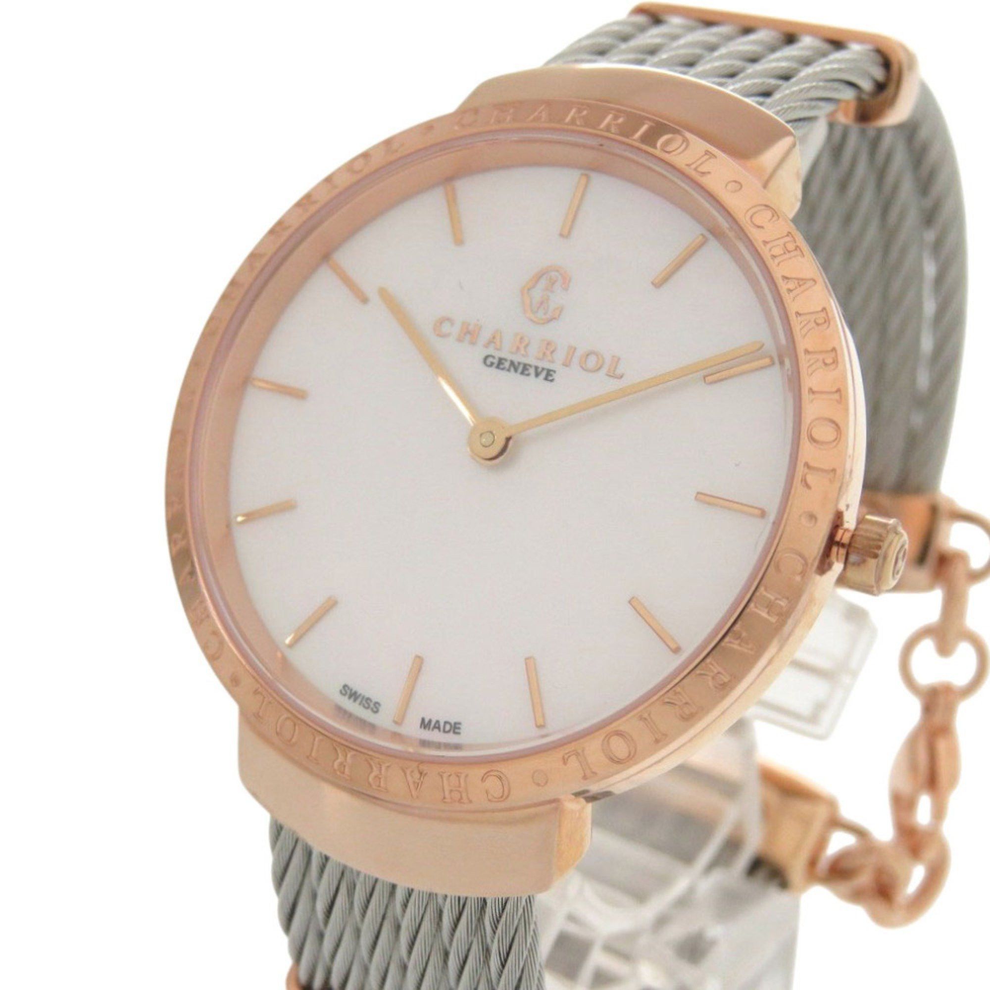 Other Unused Charriol Saint-Tropez Stainless Steel White Shell with Dial and Pink Gold Quartz Wristwatch 0595 CHARRIOL Size ONE SIZE - 3 Thumbnail