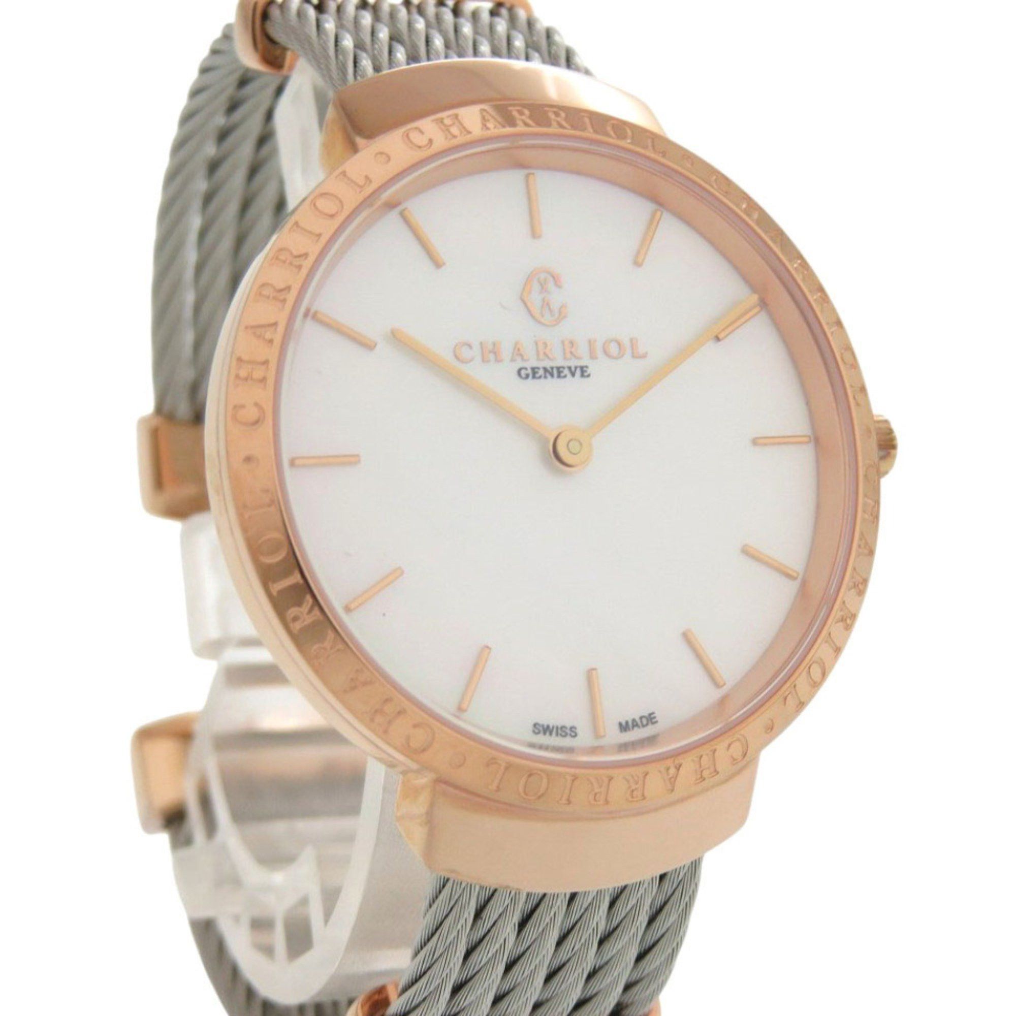 Other Unused Charriol Saint-Tropez Stainless Steel White Shell with Dial and Pink Gold Quartz Wristwatch 0595 CHARRIOL Size ONE SIZE - 2 Thumbnail