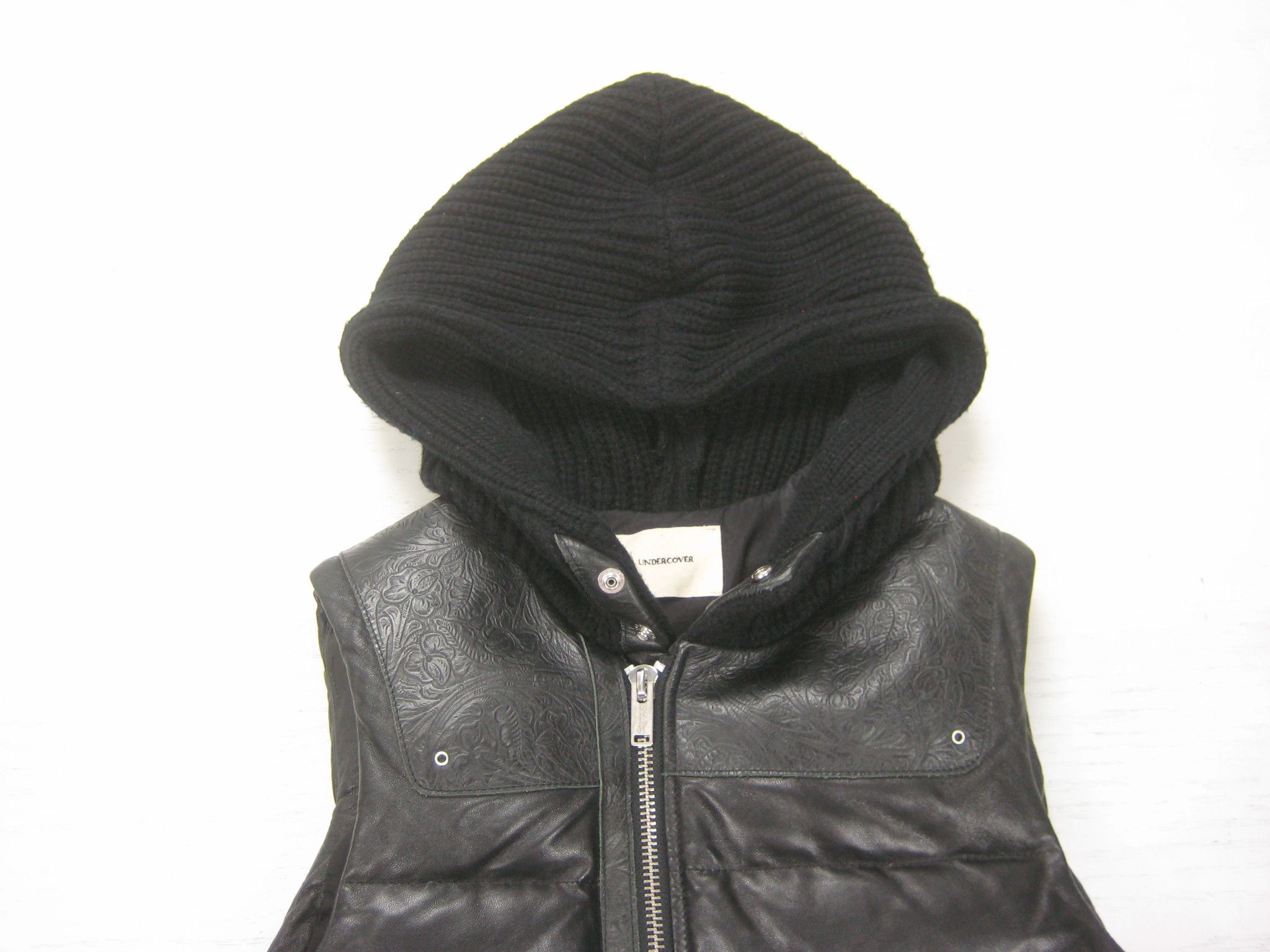 Undercover Tooled Leather Down Filled Quilted Knit Wool Hood Puffervest Size US S / EU 44-46 / 1 - 3 Thumbnail