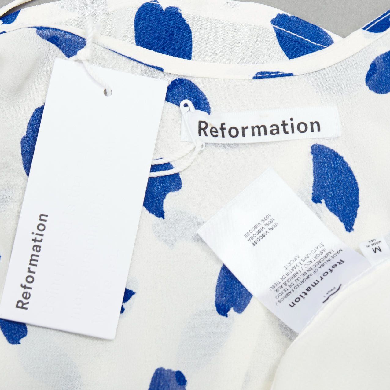 Reformation REFORMATION Lucky blue white Dalmatian print puff sleeve wrap dress M Size M / US 6-8 / IT 42-44 - 8 Thumbnail