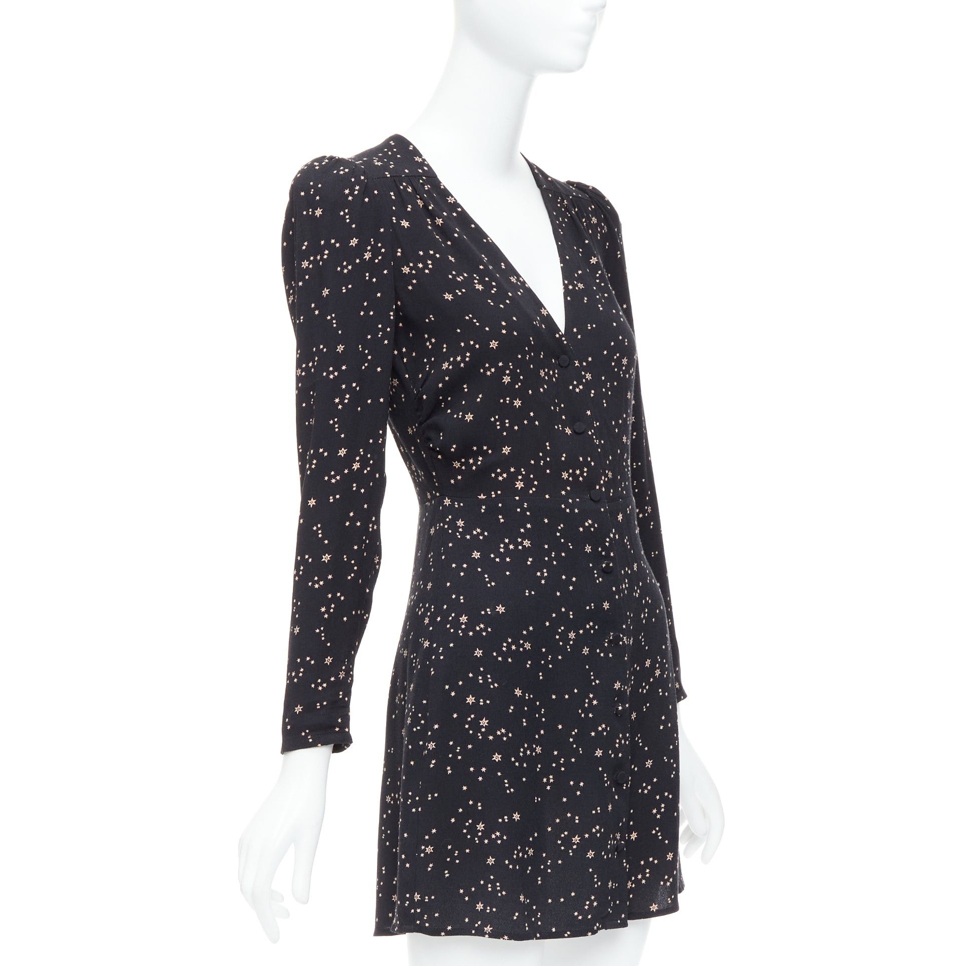 Reformation REFORMATION Courtney black star galactic print V neck mini dress US2 S Size S / US 4 / IT 40 - 3 Thumbnail