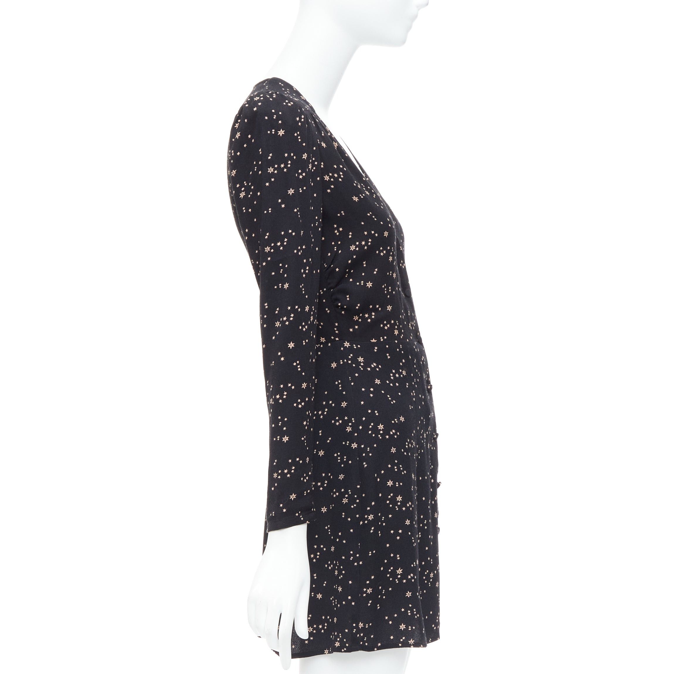 Reformation REFORMATION Courtney black star galactic print V neck mini dress US2 S Size S / US 4 / IT 40 - 4 Thumbnail