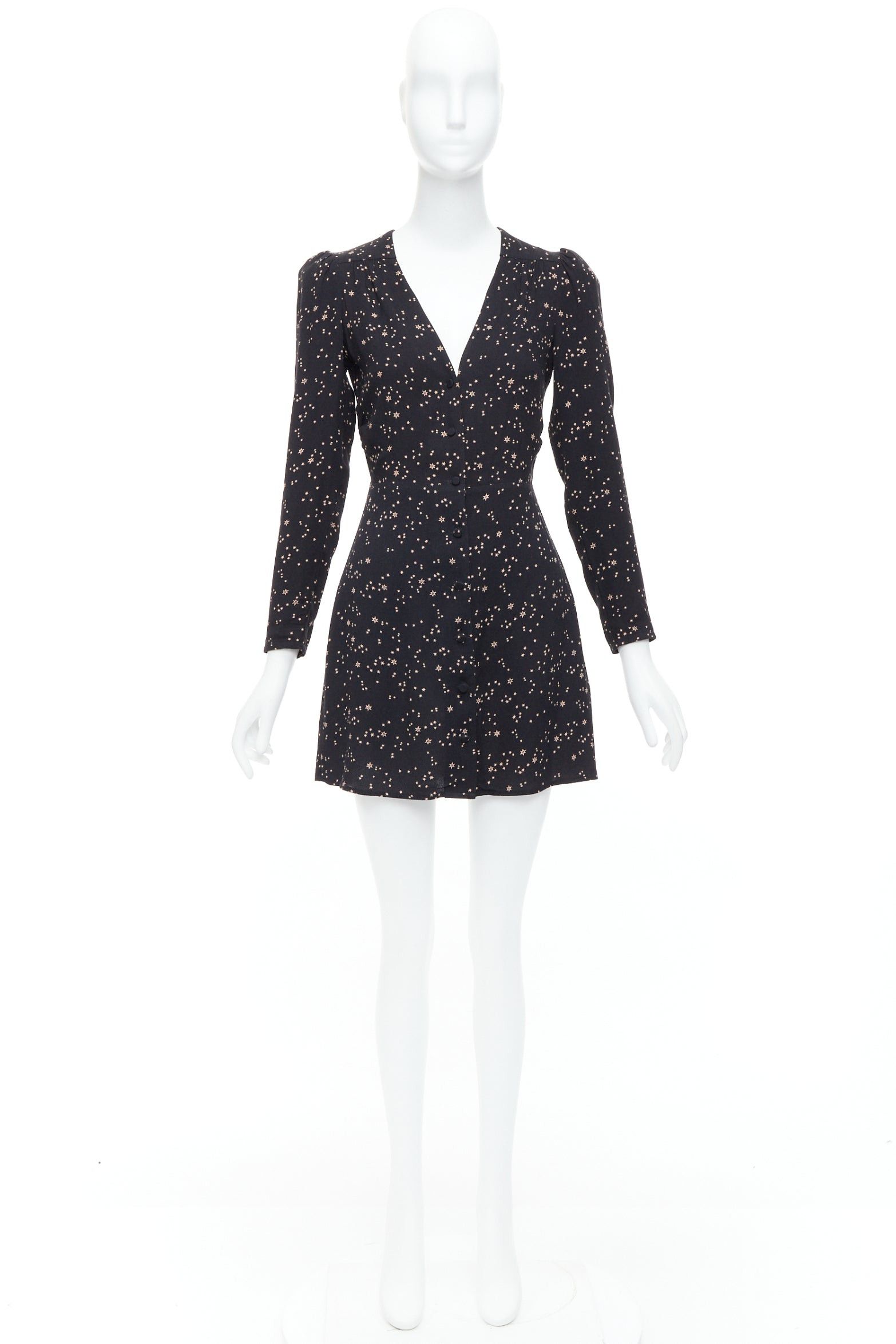 Reformation REFORMATION Courtney black star galactic print V neck mini dress US2 S Size S / US 4 / IT 40 - 9 Thumbnail