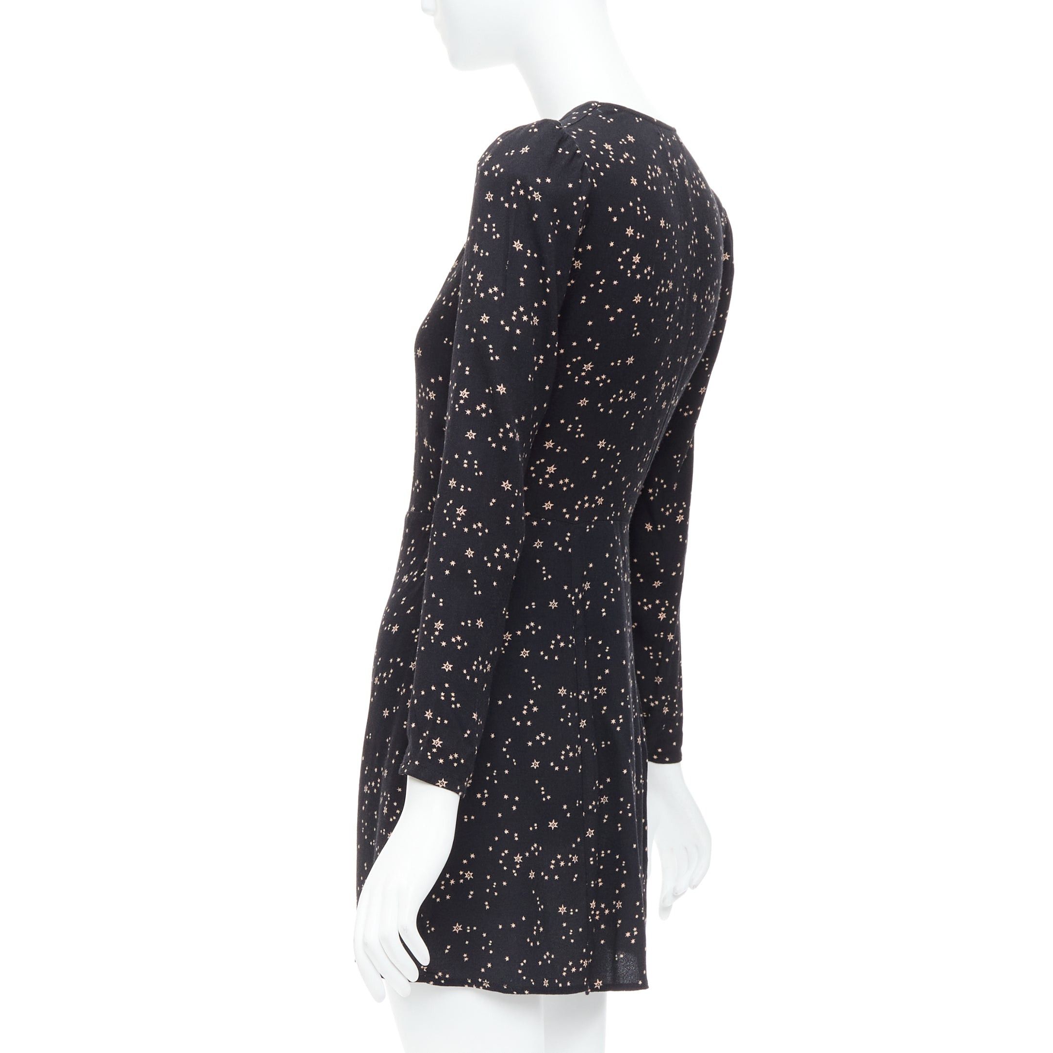 Reformation REFORMATION Courtney black star galactic print V neck mini dress US2 S Size S / US 4 / IT 40 - 6 Thumbnail