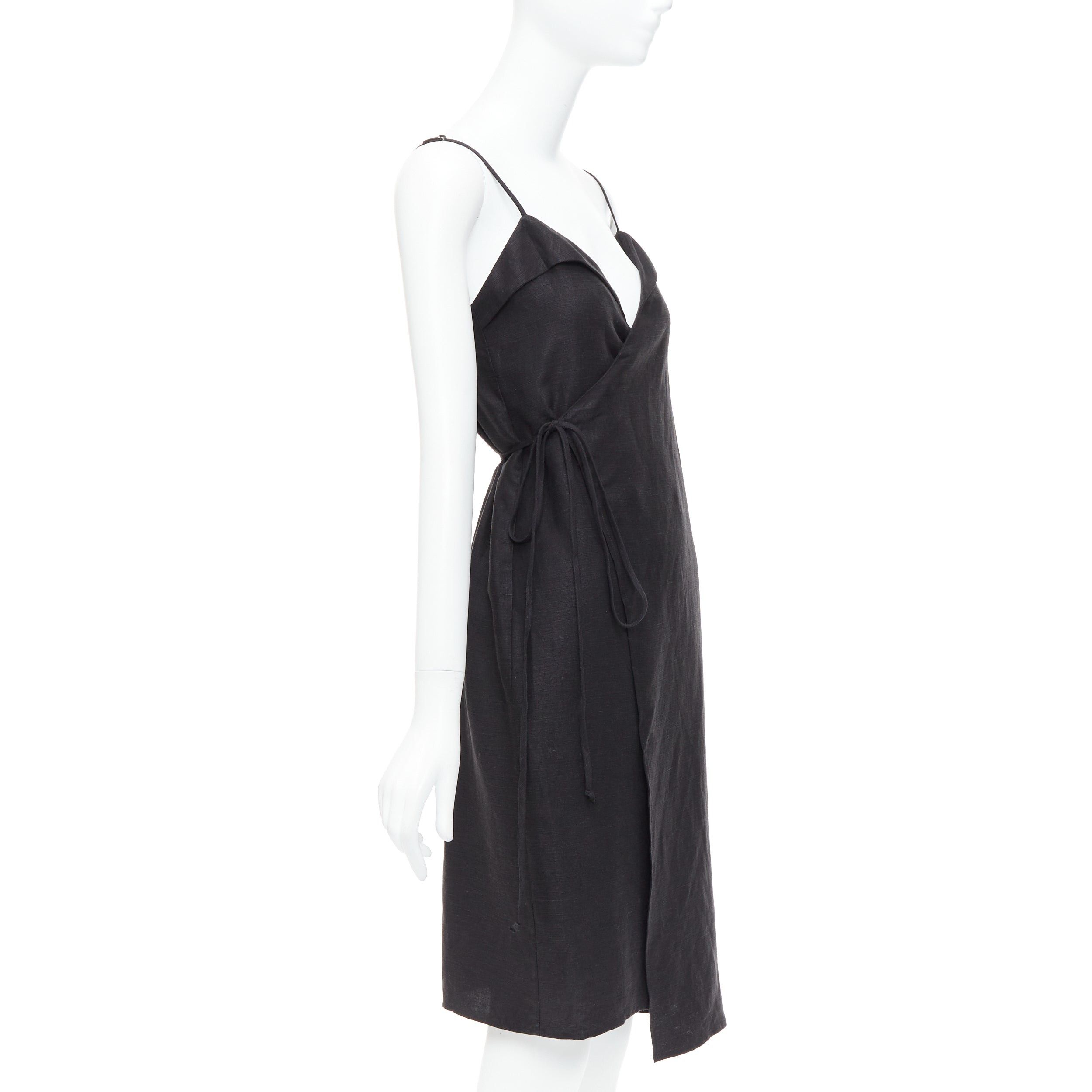 Reformation REFORMATION Crus black tencel linen V neck wrap dress XS Size S / US 4 / IT 40 - 3 Thumbnail