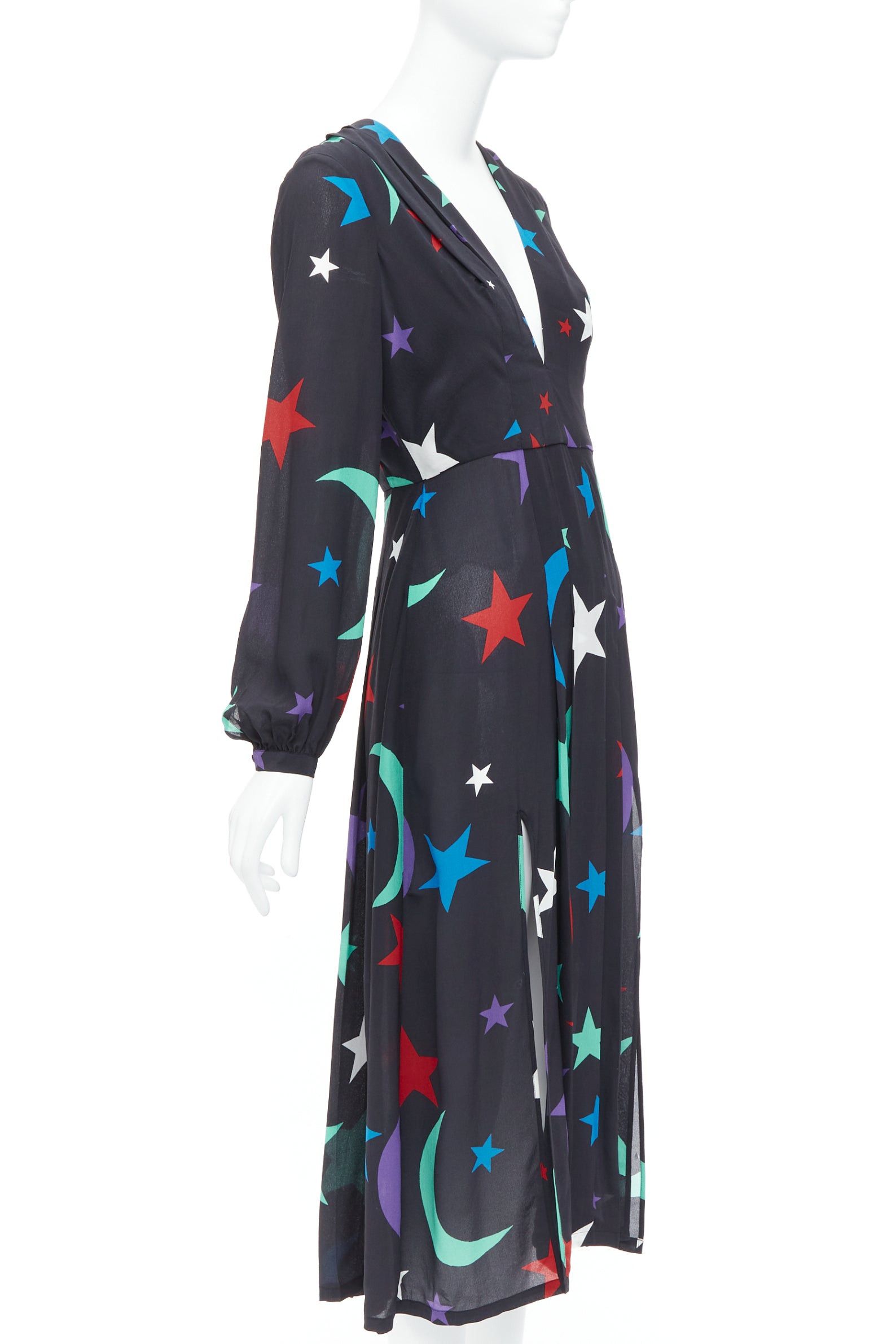 RIXO RIXO LONDON Constellation 100% silk black star print V neck dress S Size S / US 4 / IT 40 - 2 Thumbnail