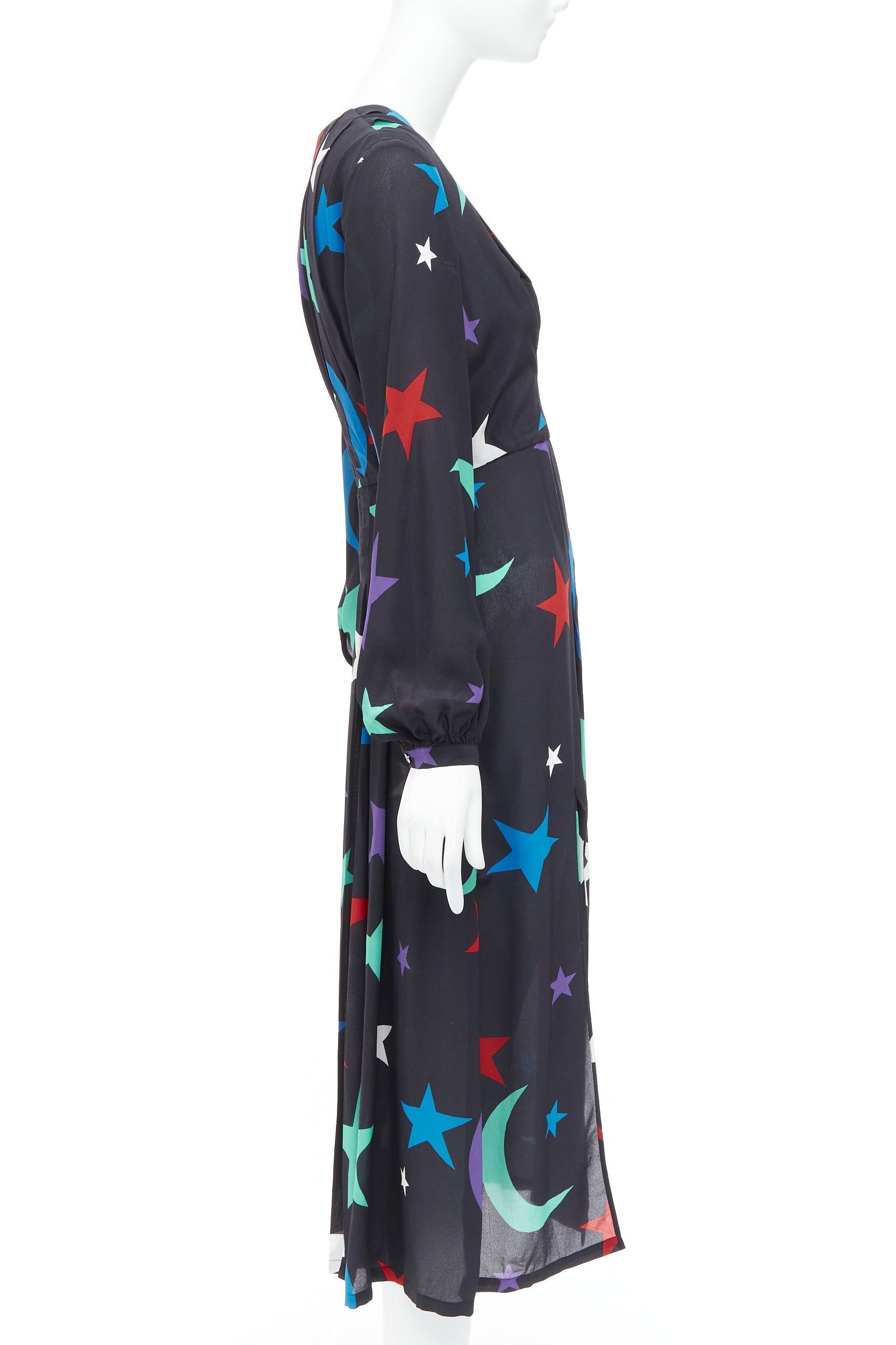 RIXO RIXO LONDON Constellation 100% silk black star print V neck dress S Size S / US 4 / IT 40 - 3 Thumbnail