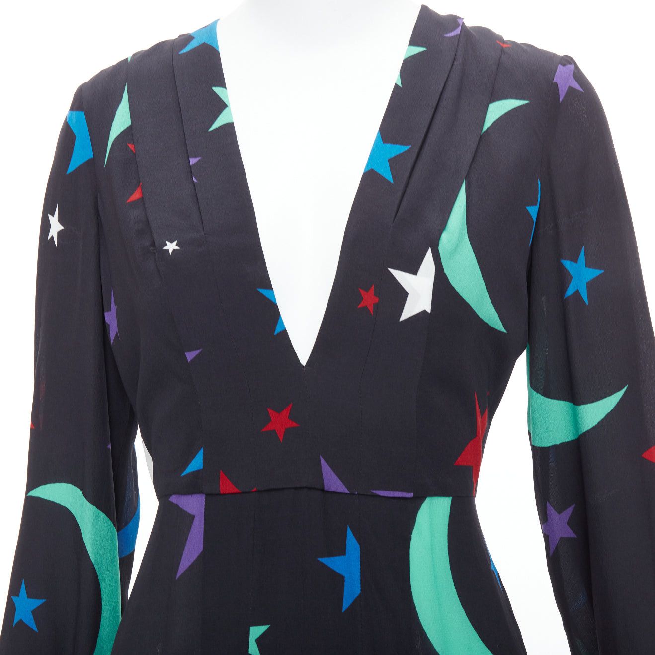 RIXO RIXO LONDON Constellation 100% silk black star print V neck dress S Size S / US 4 / IT 40 - 6 Thumbnail