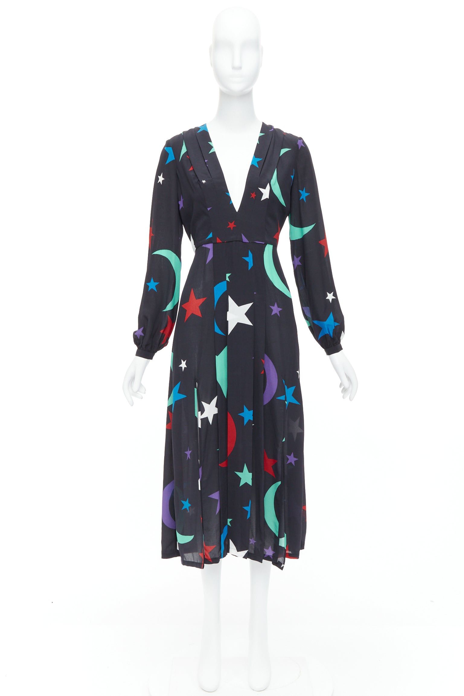 RIXO RIXO LONDON Constellation 100% silk black star print V neck dress S Size S / US 4 / IT 40 - 9 Thumbnail