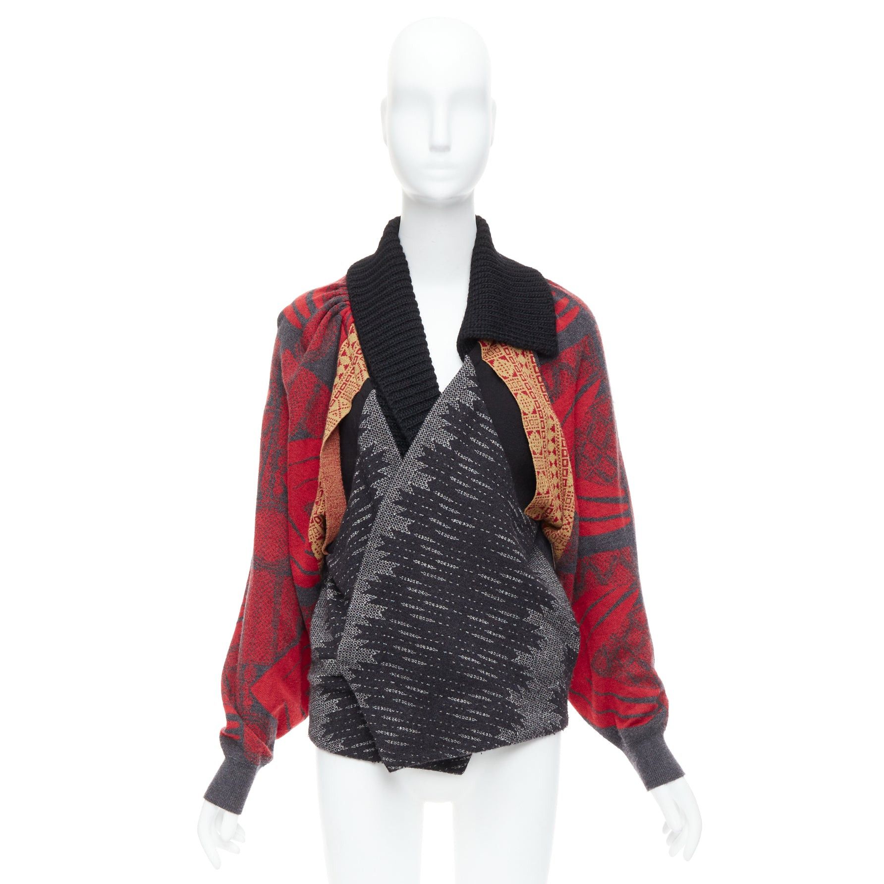 Toga TOGA ARCHIVES red grey ethnic intarsia deconstructed cardigan JP2 M Size M / US 6-8 / IT 42-44 - 10 Thumbnail