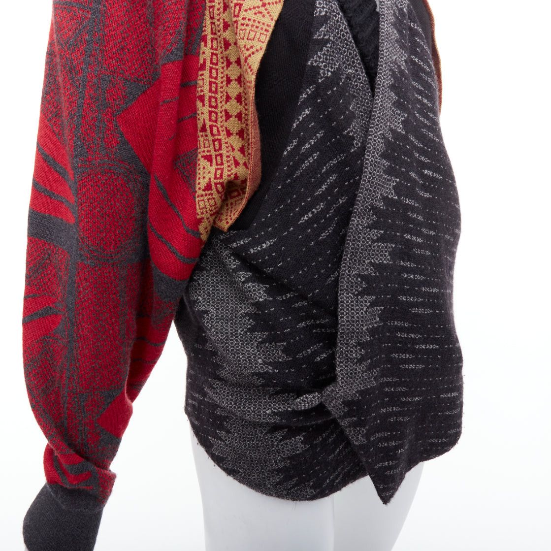 Toga TOGA ARCHIVES red grey ethnic intarsia deconstructed cardigan JP2 M Size M / US 6-8 / IT 42-44 - 8 Thumbnail