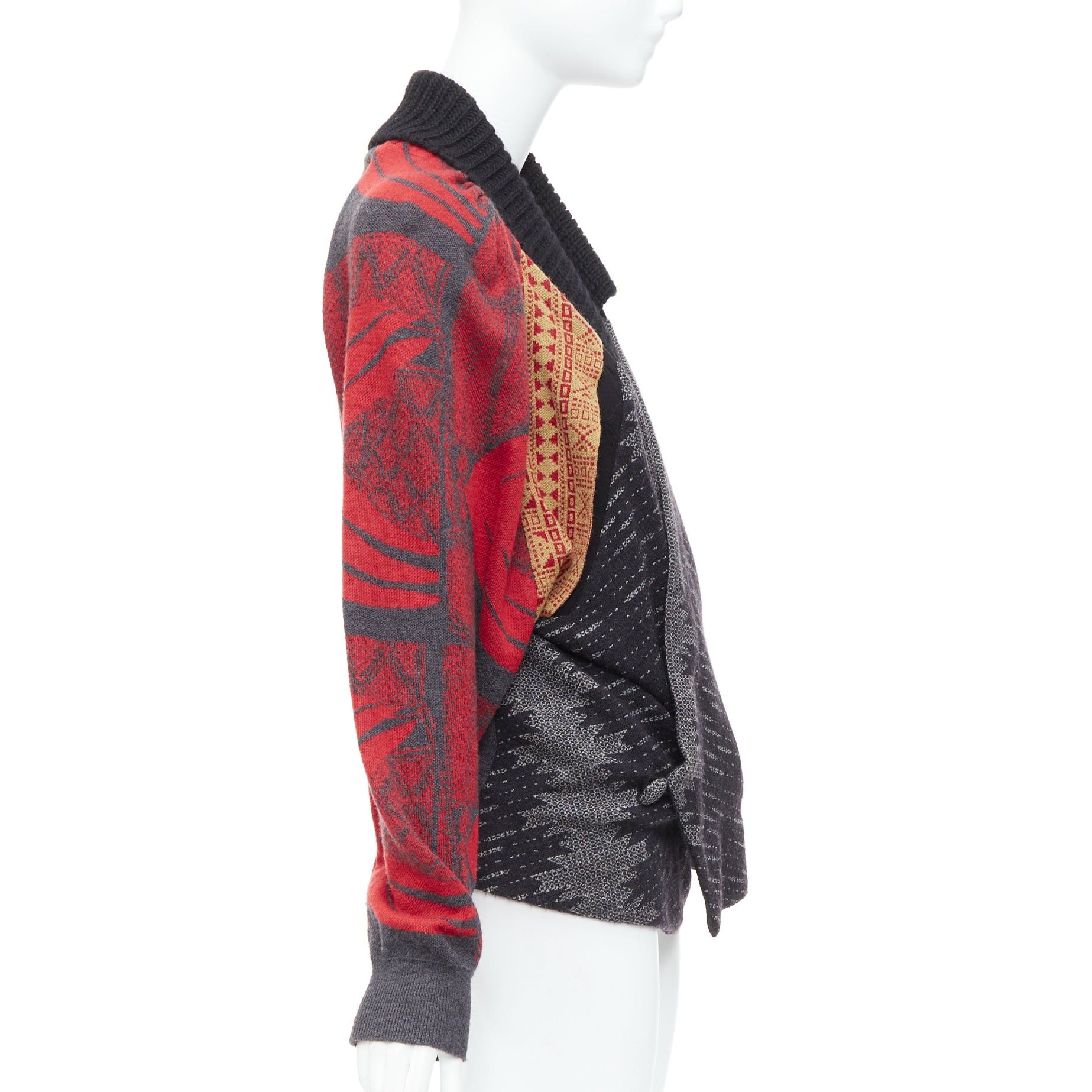 Toga TOGA ARCHIVES red grey ethnic intarsia deconstructed cardigan JP2 M Size M / US 6-8 / IT 42-44 - 5 Thumbnail