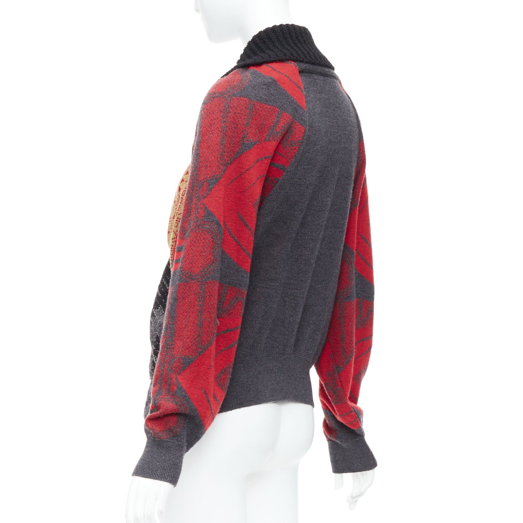 Toga TOGA ARCHIVES red grey ethnic intarsia deconstructed cardigan JP2 M Size M / US 6-8 / IT 42-44 - 7 Thumbnail