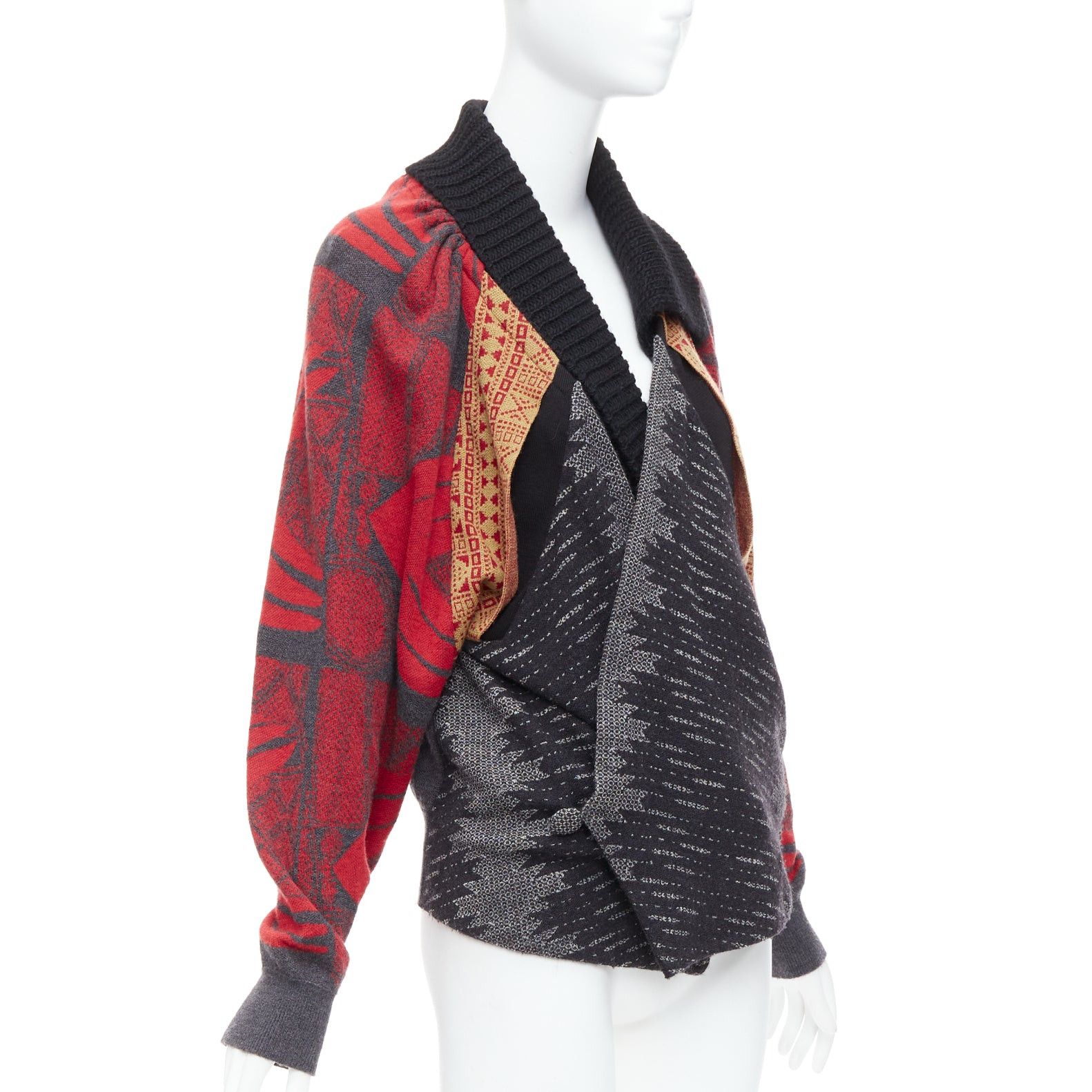 Toga TOGA ARCHIVES red grey ethnic intarsia deconstructed cardigan JP2 M Size M / US 6-8 / IT 42-44 - 4 Thumbnail