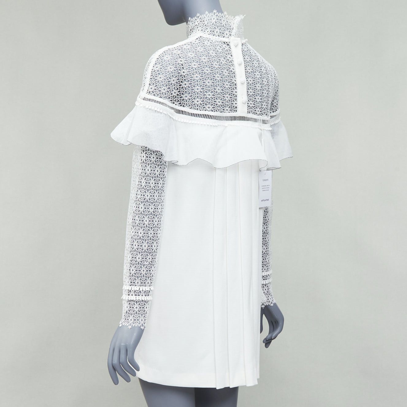 Self-Portrait SELF PORTRAIT Military Cape Shoulder white floral lace ruffle dress UK4 XXS Size M / US 6-8 / IT 42-44 - 6 Thumbnail