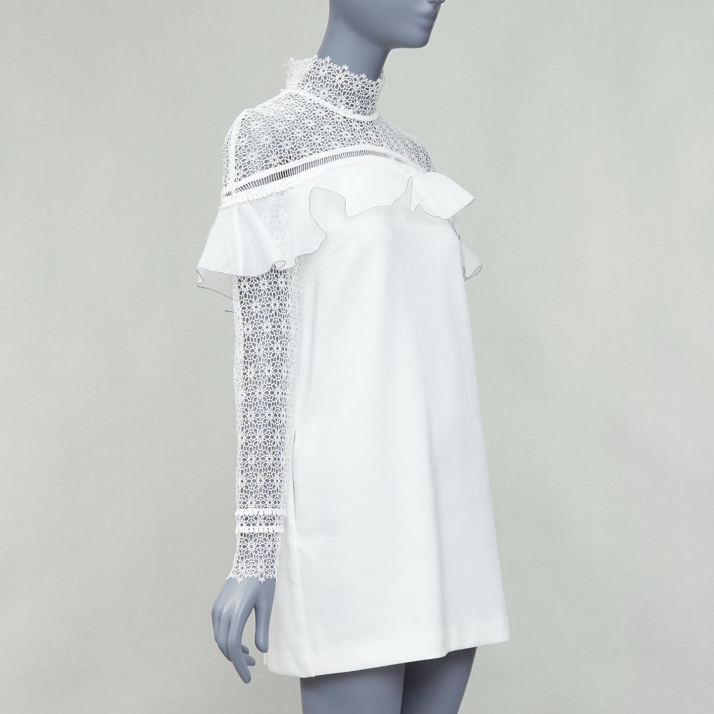 Self-Portrait SELF PORTRAIT Military Cape Shoulder white floral lace ruffle dress UK4 XXS Size M / US 6-8 / IT 42-44 - 3 Thumbnail