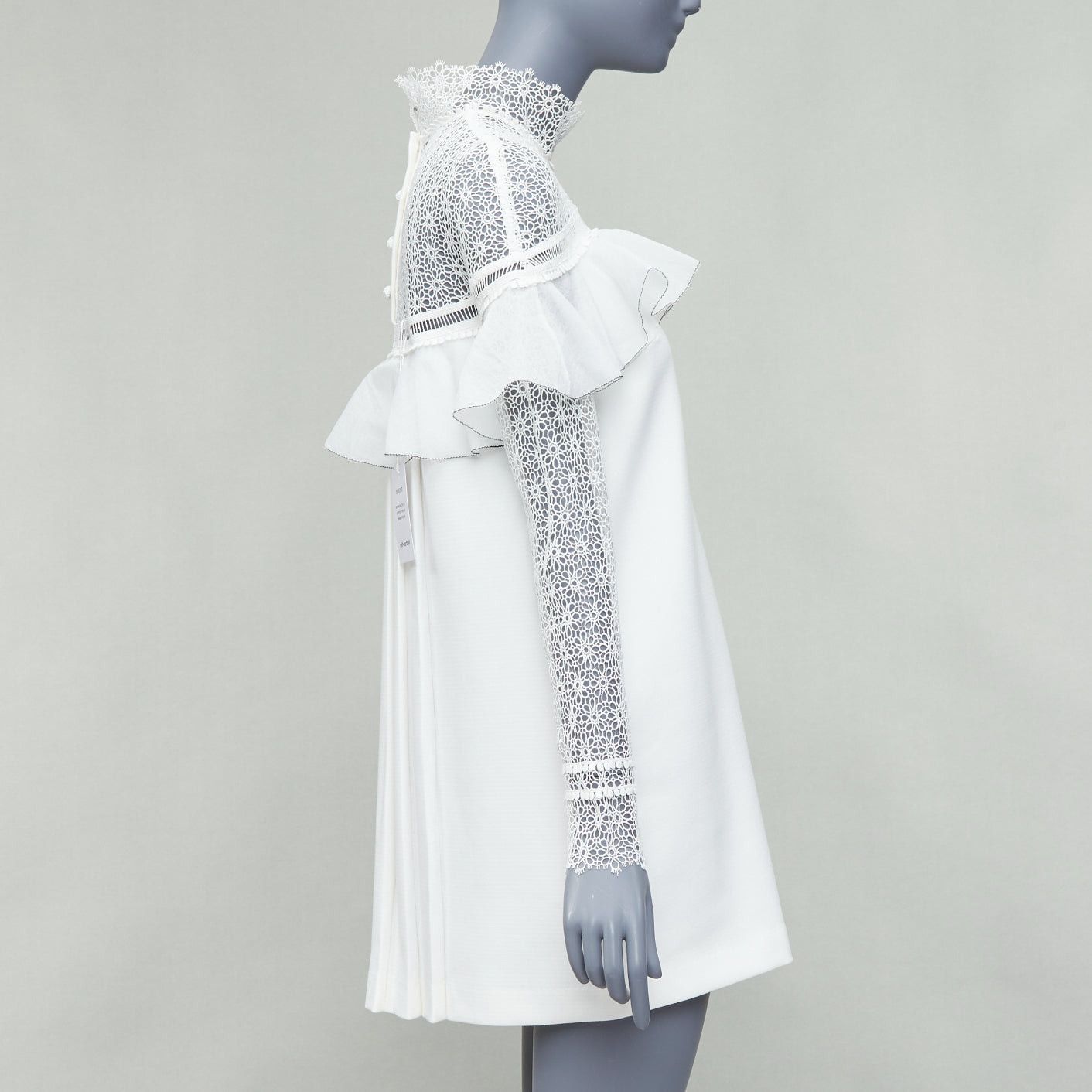 Self-Portrait SELF PORTRAIT Military Cape Shoulder white floral lace ruffle dress UK4 XXS Size M / US 6-8 / IT 42-44 - 4 Thumbnail