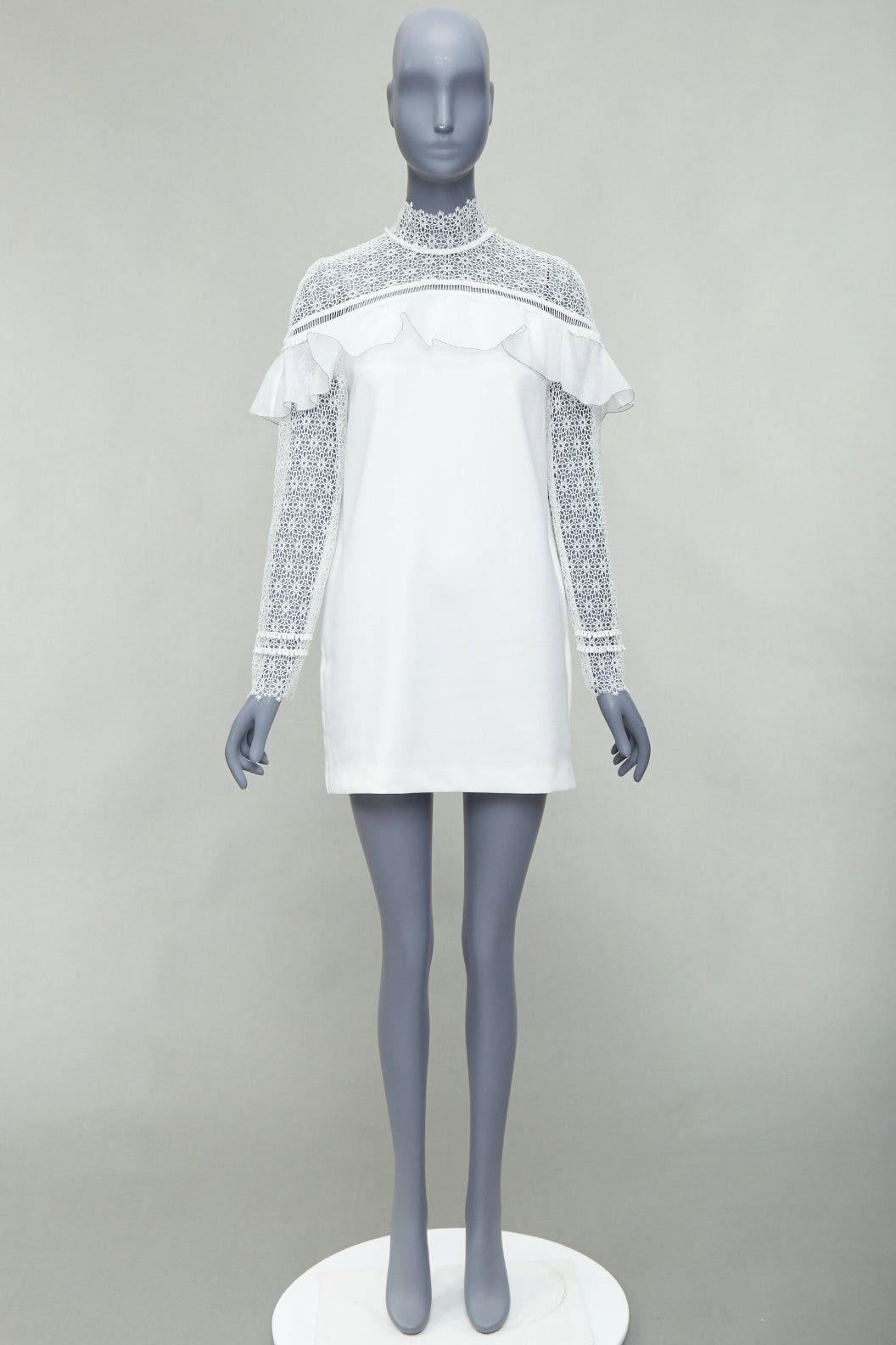Self-Portrait SELF PORTRAIT Military Cape Shoulder white floral lace ruffle dress UK4 XXS Size M / US 6-8 / IT 42-44 - 9 Thumbnail