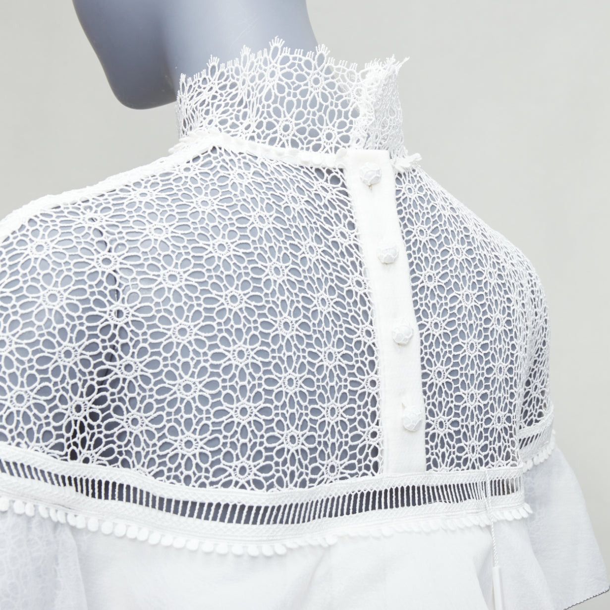 Self-Portrait SELF PORTRAIT Military Cape Shoulder white floral lace ruffle dress UK4 XXS Size M / US 6-8 / IT 42-44 - 2 Thumbnail