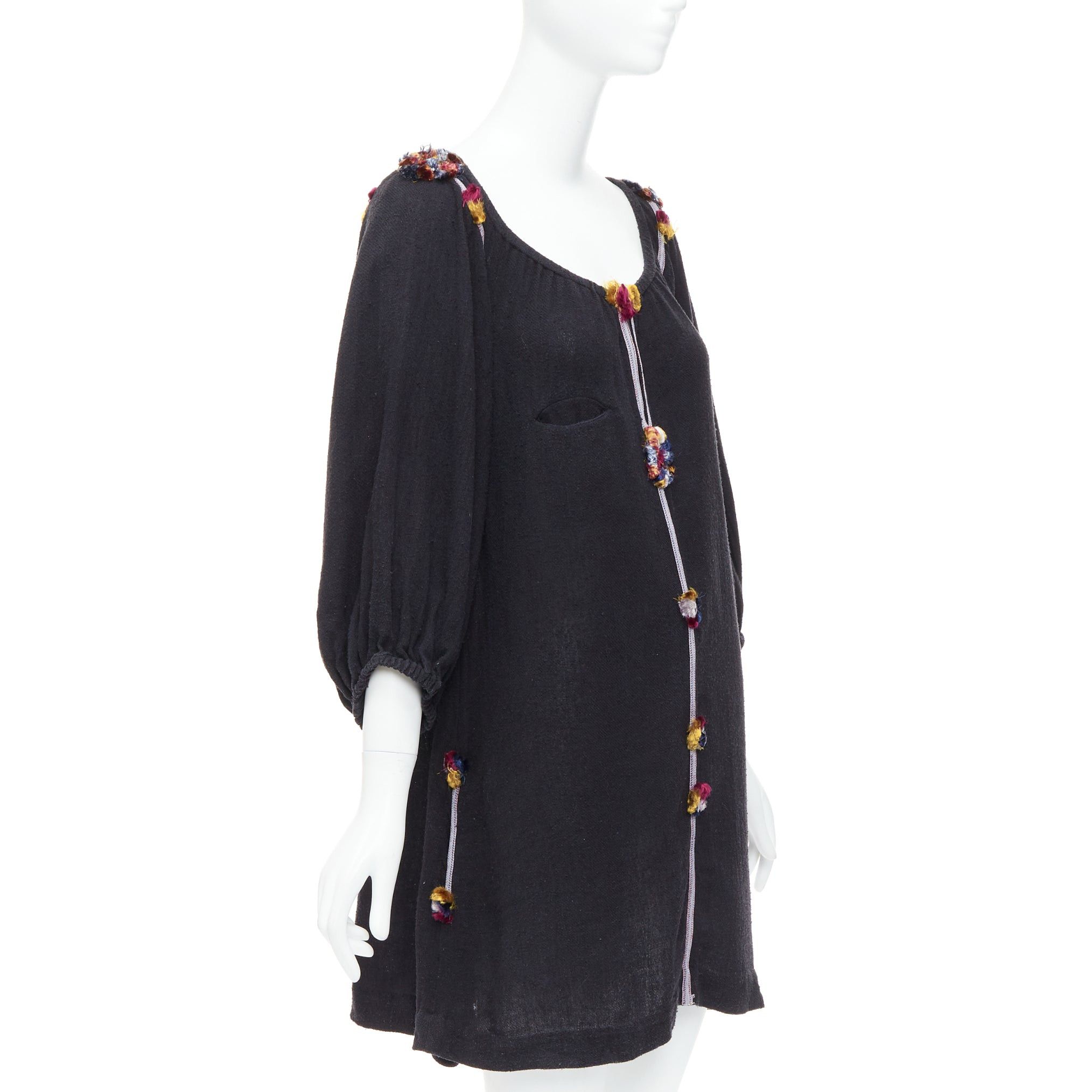 Isabel Marant ISABEL MARANT black multicolour pompom trim boho dress Sz.1 S Size S / US 4 / IT 40 - 3 Thumbnail