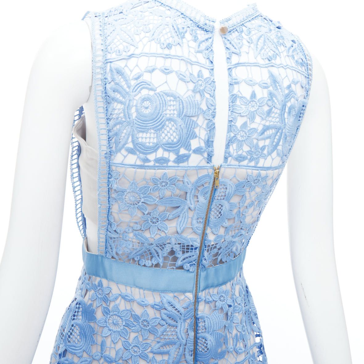 Self-Portrait SELF PORTRAIT Lace Peplum blue floral eyelet overlay mini dress UK8 S Size M / US 6-8 / IT 42-44 - 7 Thumbnail