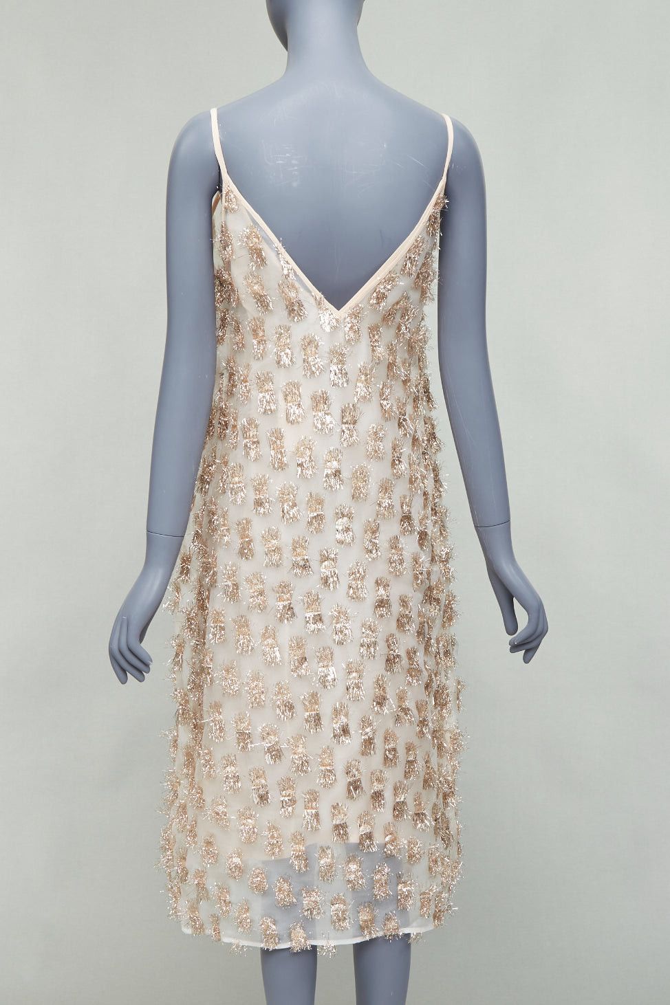 RAEY RAEY Long Day gold tinsel nude silk spaghetti strap midi dress UK8 S Size S / US 4 / IT 40 - 5 Thumbnail