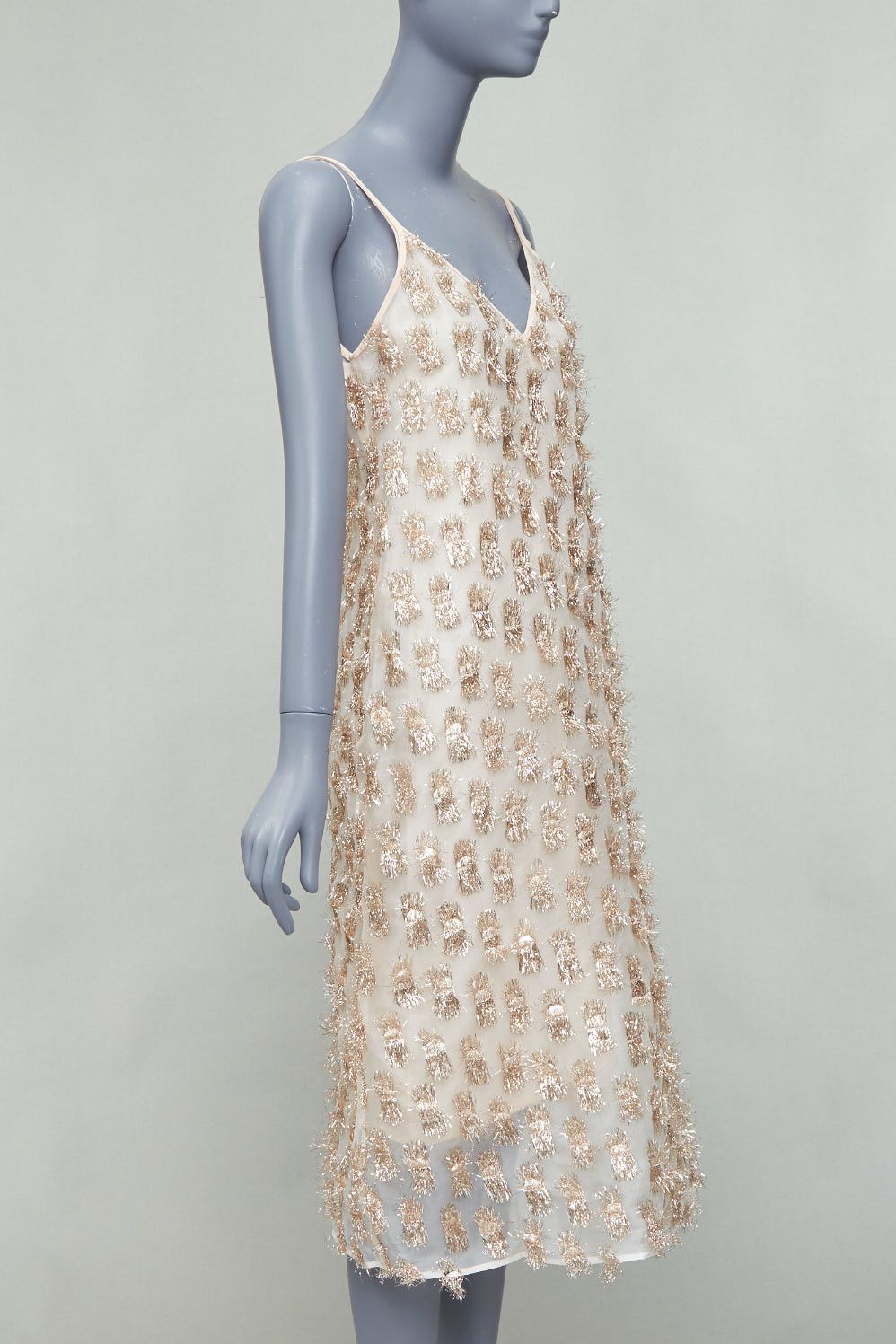 RAEY RAEY Long Day gold tinsel nude silk spaghetti strap midi dress UK8 S Size S / US 4 / IT 40 - 3 Thumbnail