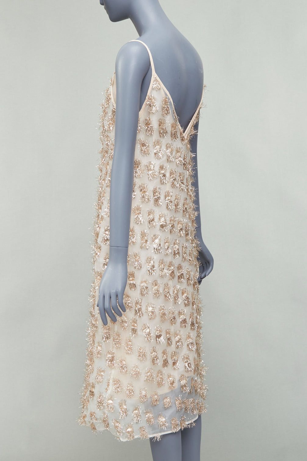 RAEY RAEY Long Day gold tinsel nude silk spaghetti strap midi dress UK8 S Size S / US 4 / IT 40 - 6 Thumbnail