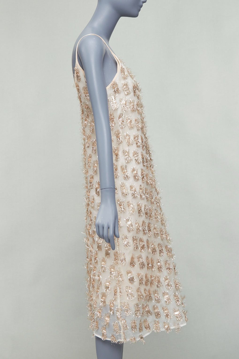 RAEY RAEY Long Day gold tinsel nude silk spaghetti strap midi dress UK8 S Size S / US 4 / IT 40 - 4 Thumbnail