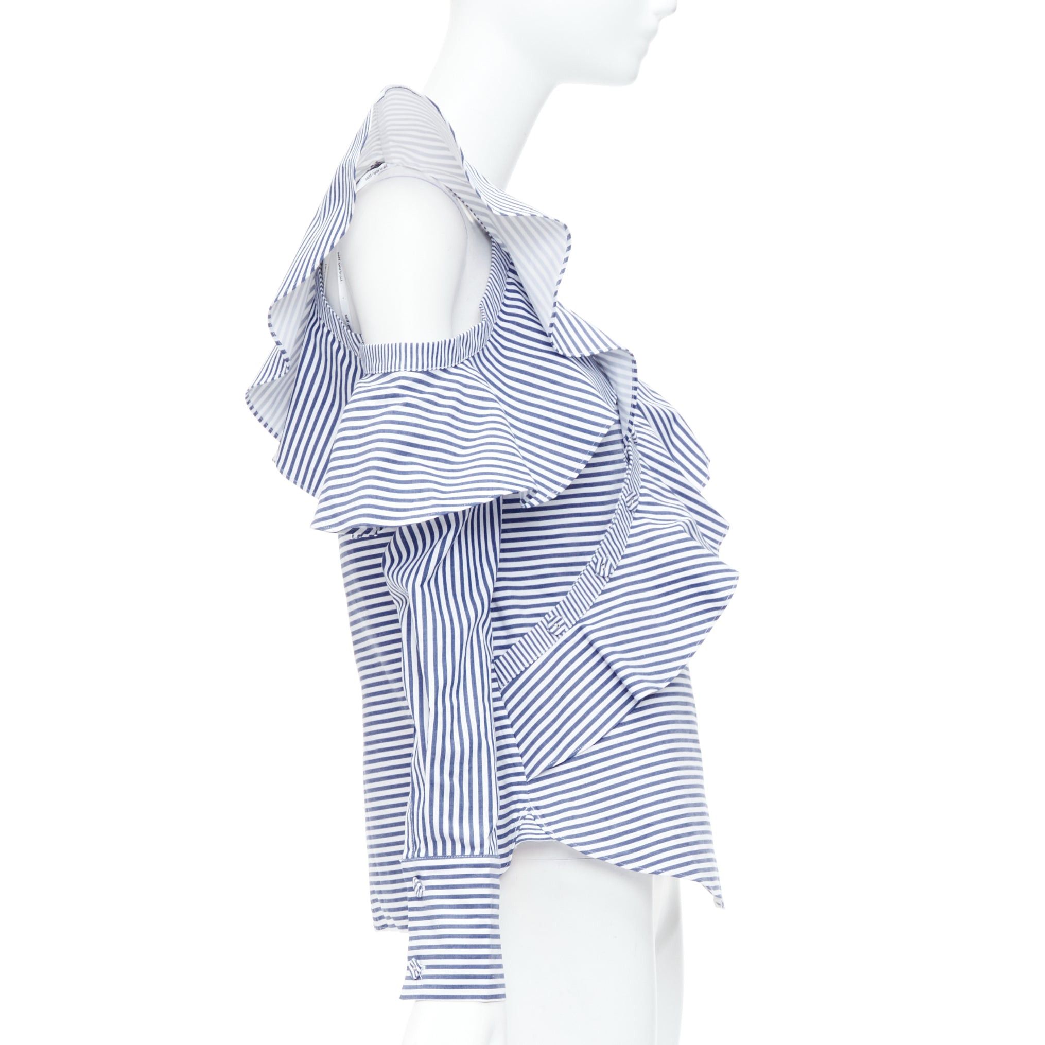 Self-Portrait SELF PORTRAIT blue white striped off shoulder asymmetric ruffle top UK8 S Size M / US 6-8 / IT 42-44 - 4 Thumbnail
