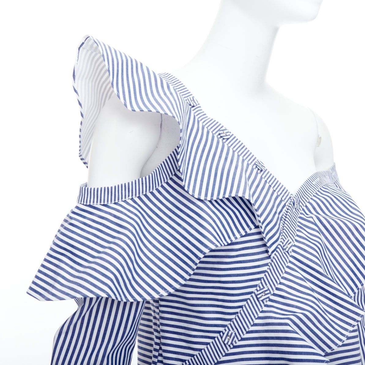 Self-Portrait SELF PORTRAIT blue white striped off shoulder asymmetric ruffle top UK8 S Size M / US 6-8 / IT 42-44 - 2 Thumbnail