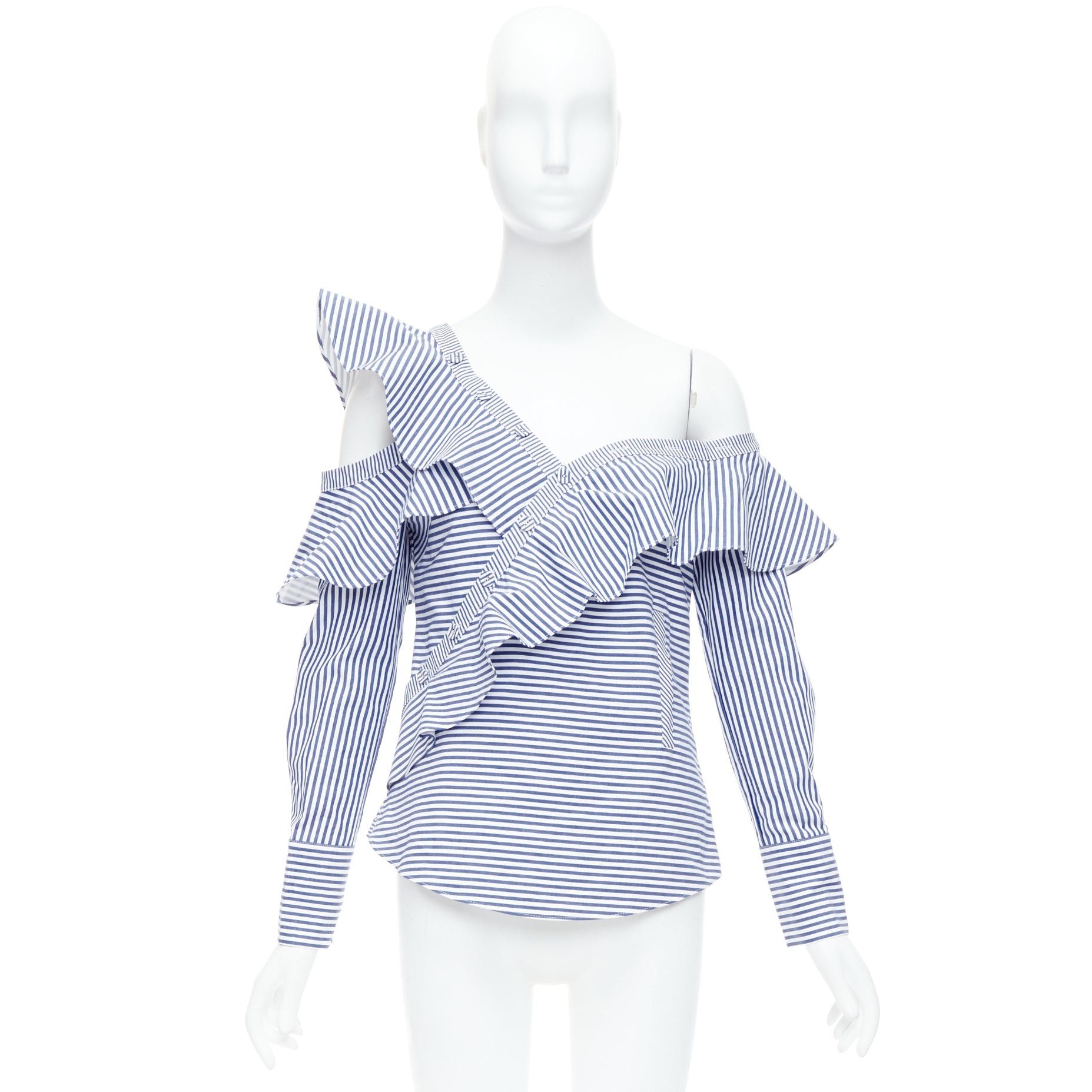 Self-Portrait SELF PORTRAIT blue white striped off shoulder asymmetric ruffle top UK8 S Size M / US 6-8 / IT 42-44 - 9 Thumbnail