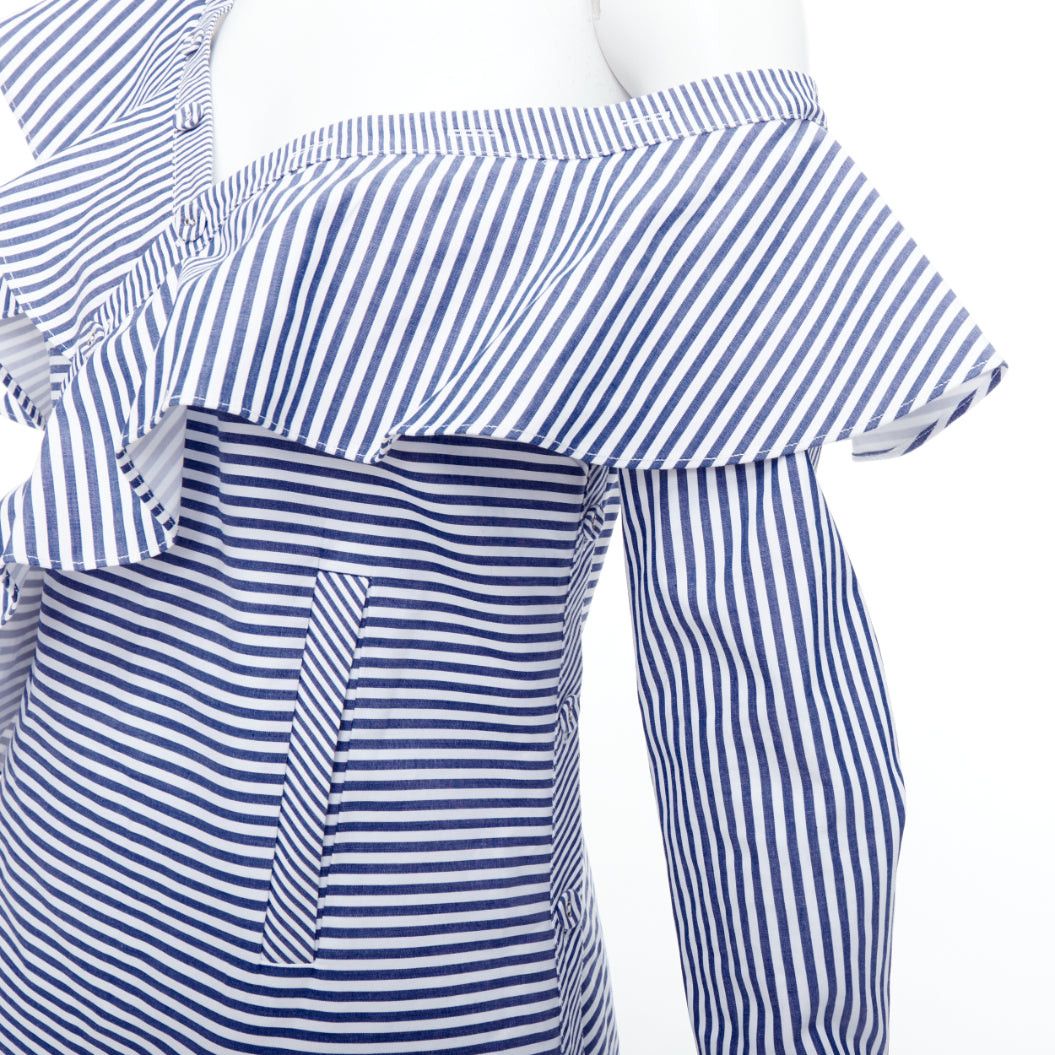 Self-Portrait SELF PORTRAIT blue white striped off shoulder asymmetric ruffle top UK8 S Size M / US 6-8 / IT 42-44 - 7 Thumbnail