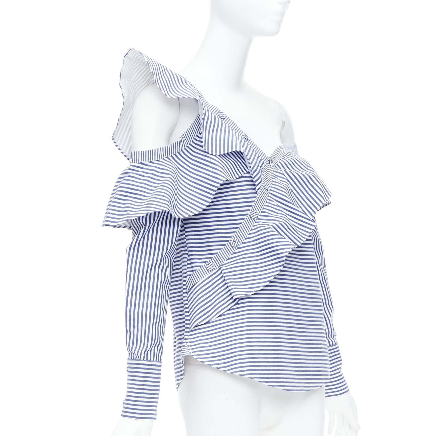 Self-Portrait SELF PORTRAIT blue white striped off shoulder asymmetric ruffle top UK8 S Size M / US 6-8 / IT 42-44 - 3 Thumbnail