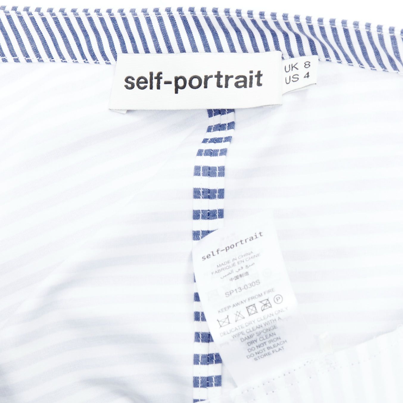 Self-Portrait SELF PORTRAIT blue white striped off shoulder asymmetric ruffle top UK8 S Size M / US 6-8 / IT 42-44 - 8 Thumbnail
