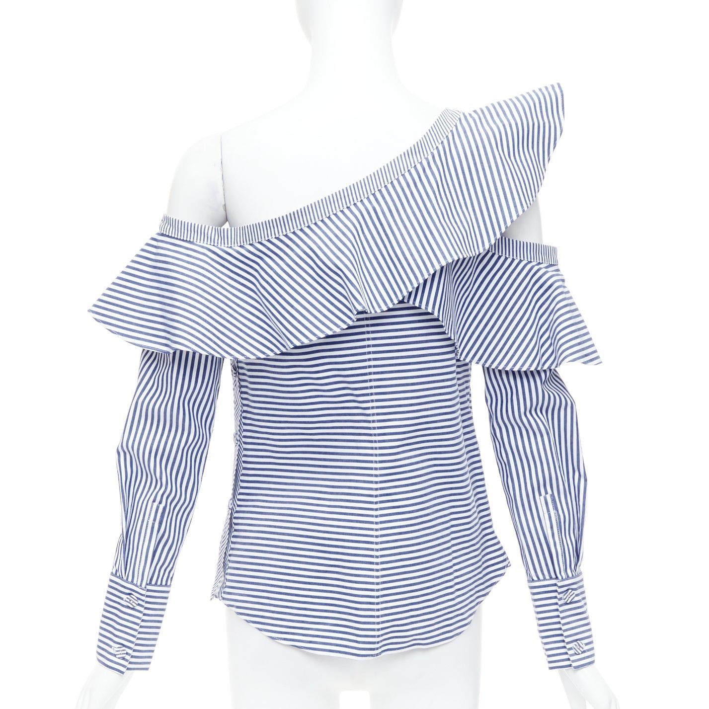 Self-Portrait SELF PORTRAIT blue white striped off shoulder asymmetric ruffle top UK8 S Size M / US 6-8 / IT 42-44 - 5 Thumbnail