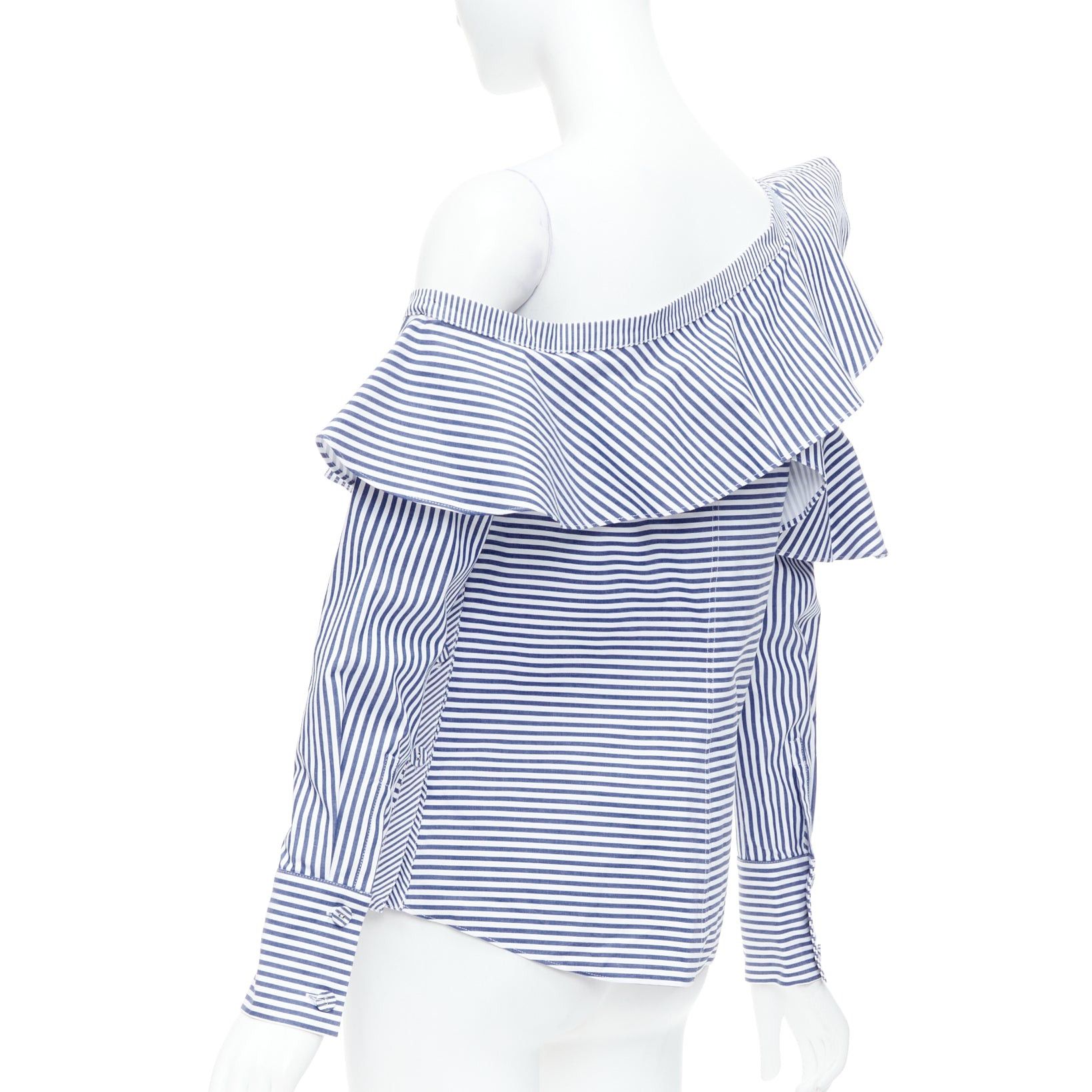 Self-Portrait SELF PORTRAIT blue white striped off shoulder asymmetric ruffle top UK8 S Size M / US 6-8 / IT 42-44 - 6 Thumbnail