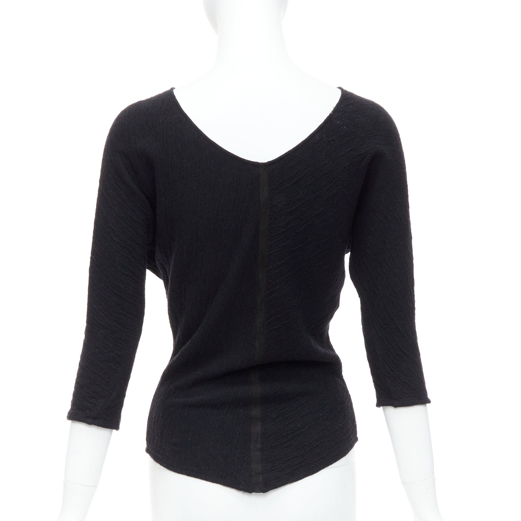The Row THE ROW black textured bateau neck cropped sleeve pullover top Size S / US 4 / IT 40 - 2 Thumbnail