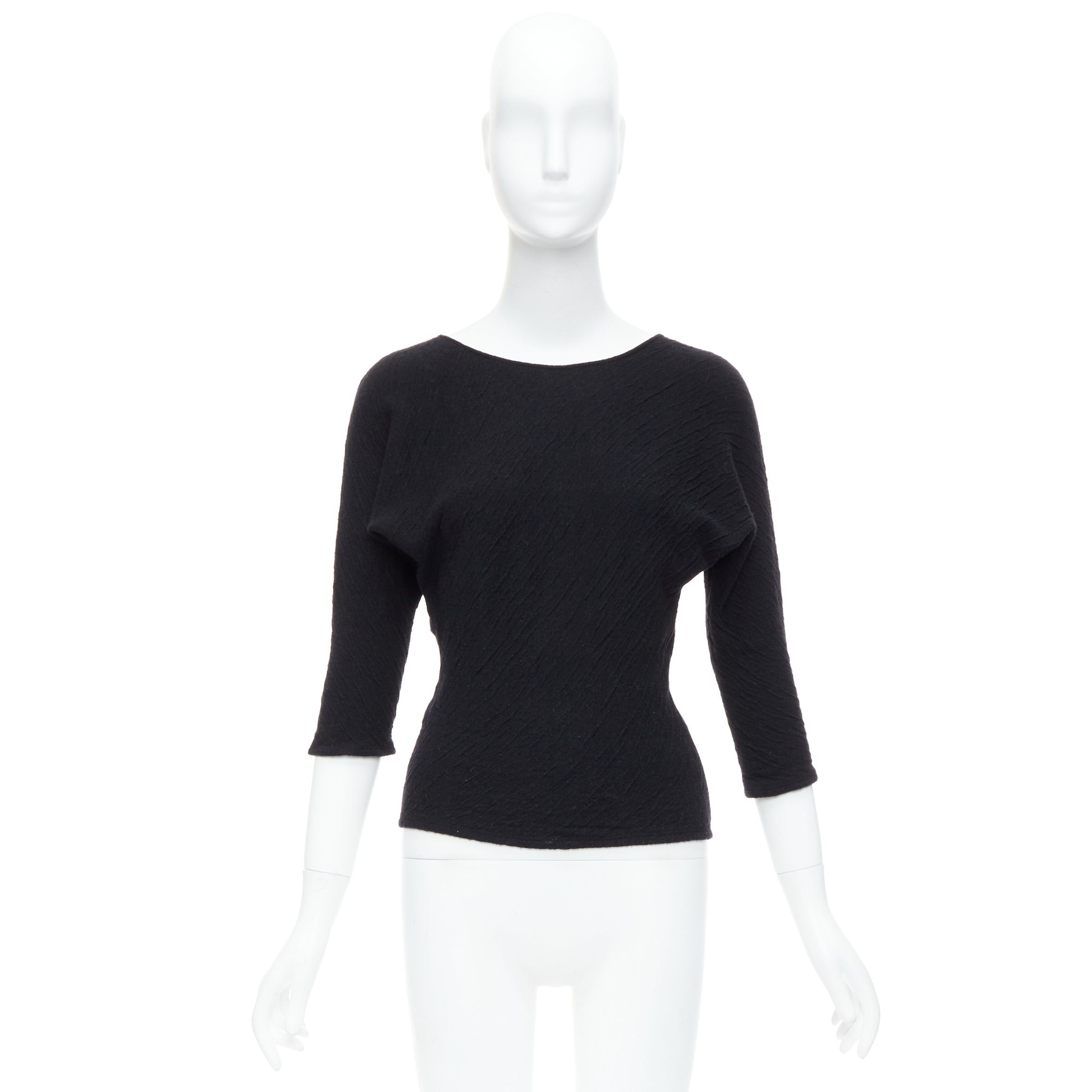 The Row THE ROW black textured bateau neck cropped sleeve pullover top Size S / US 4 / IT 40 - 9 Thumbnail