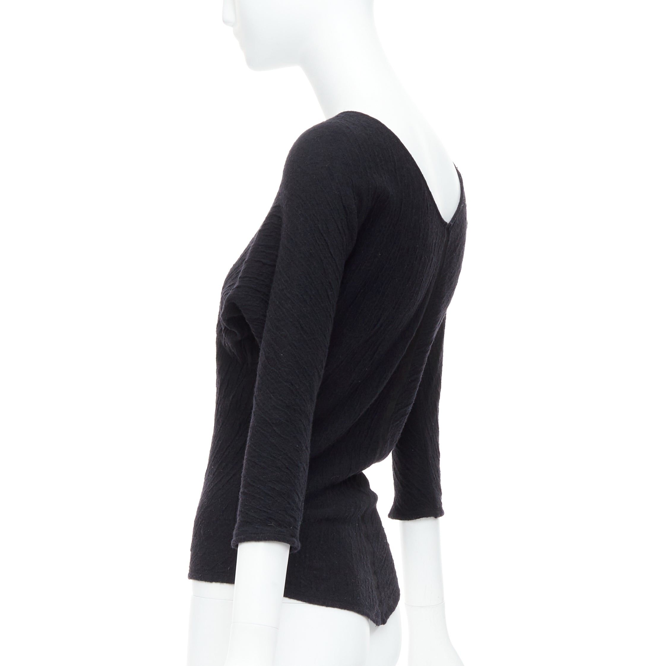 The Row THE ROW black textured bateau neck cropped sleeve pullover top Size S / US 4 / IT 40 - 5 Thumbnail